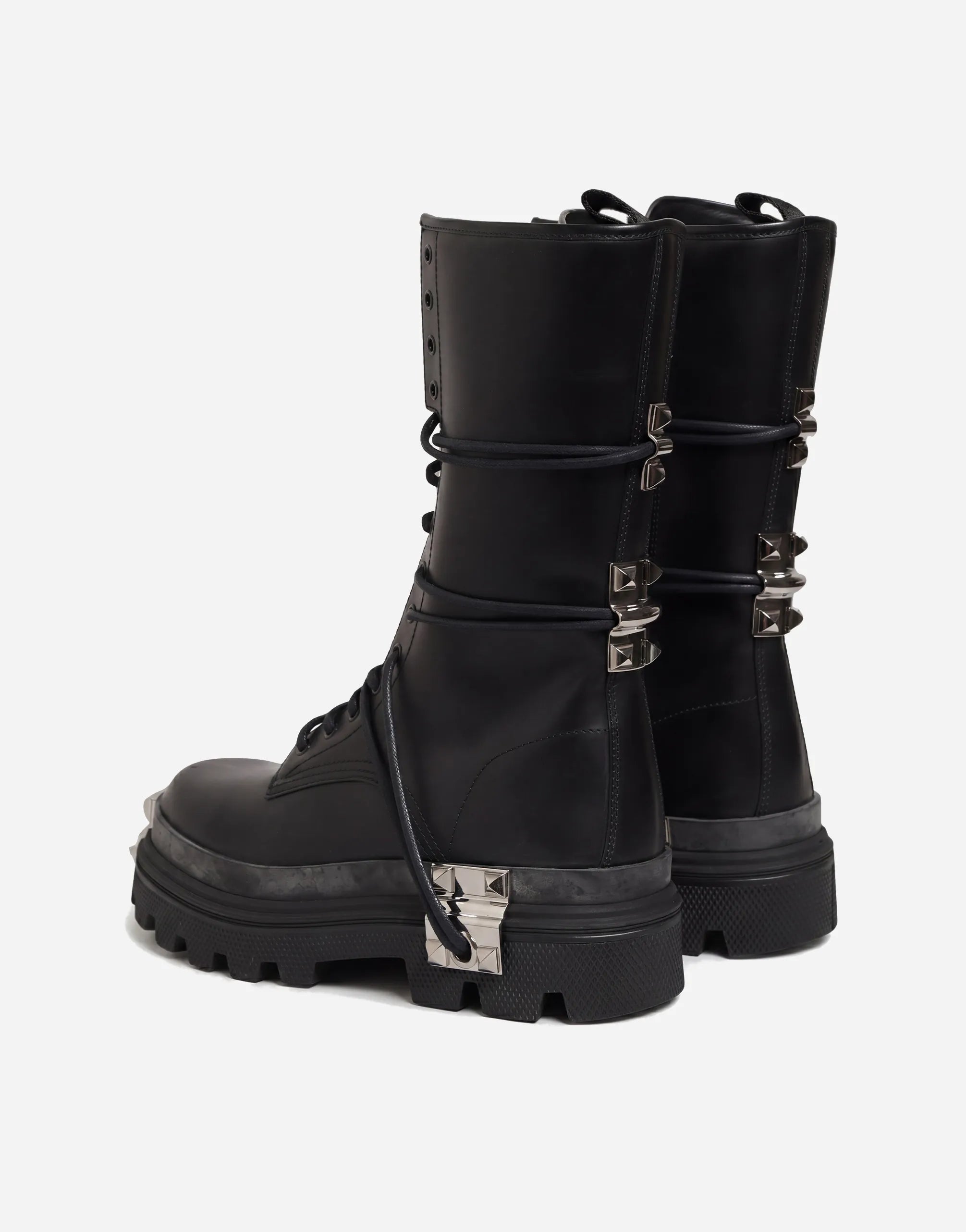 Dolce & Gabbana Leather Metal Logo Plaque Combat Boots - alternate view