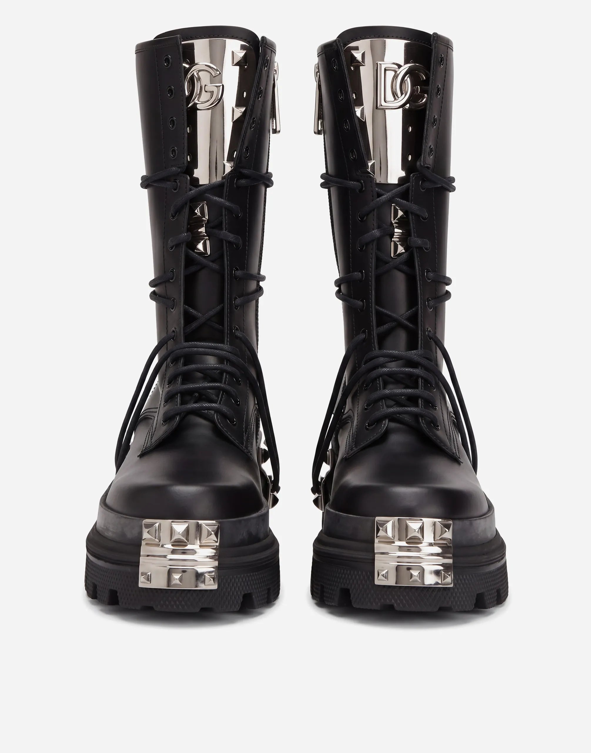 Dolce & Gabbana Dolce & Gabbana Leather Metal Logo Plaque Combat Boots