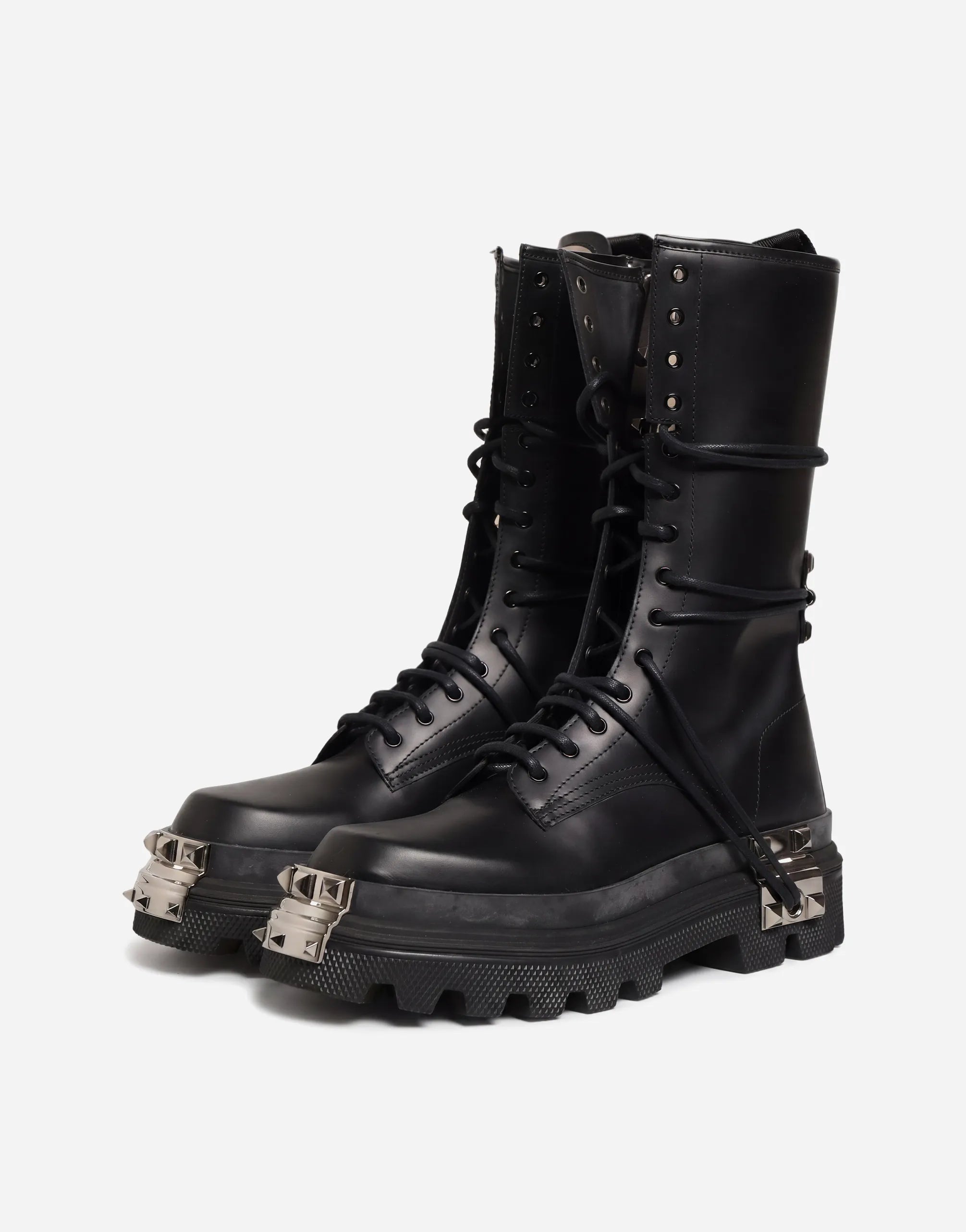 Dolce & Gabbana Dolce & Gabbana Leather Metal Logo Plaque Combat Boots