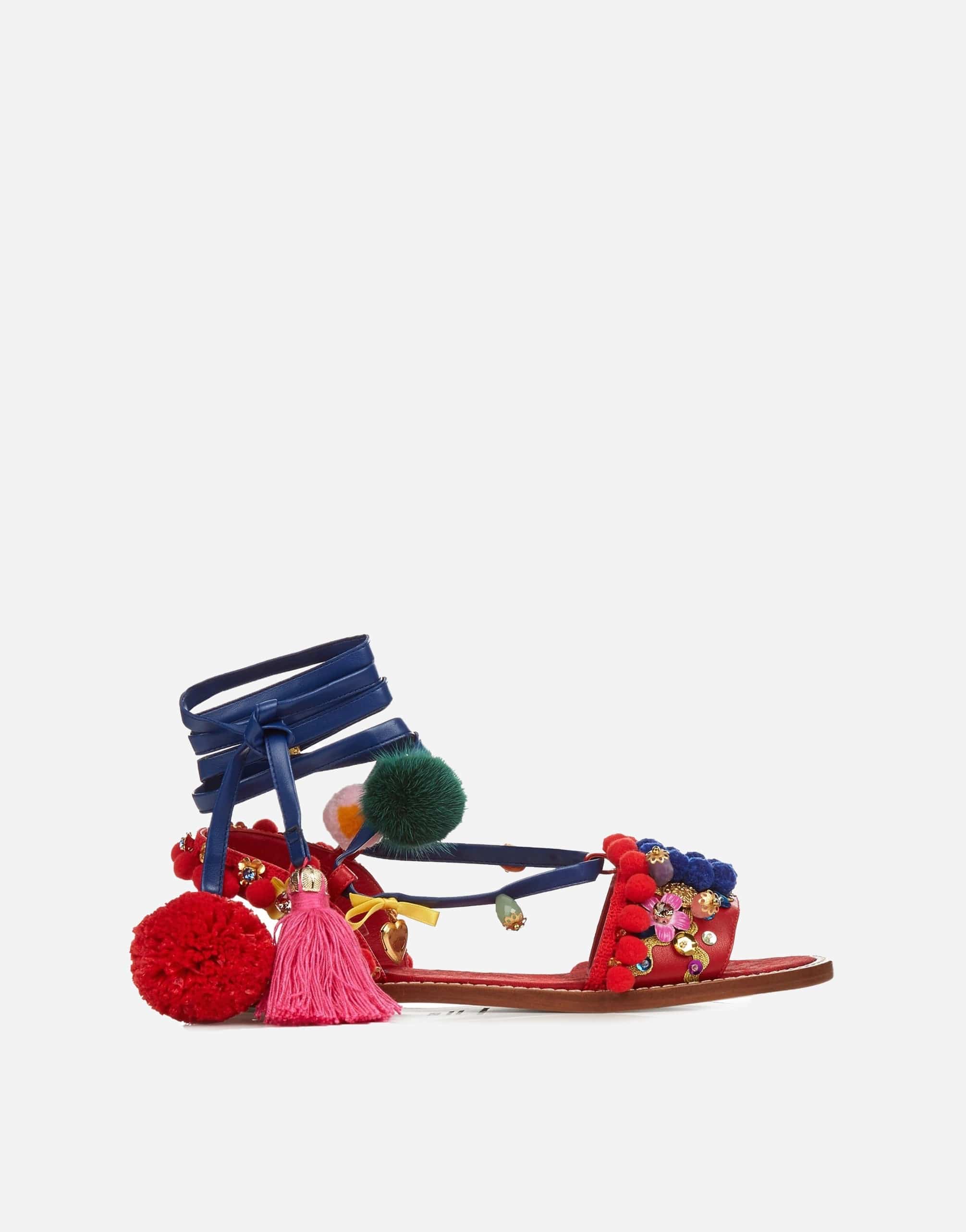 Dolce & Gabbana Leather Sandals With PomPoms