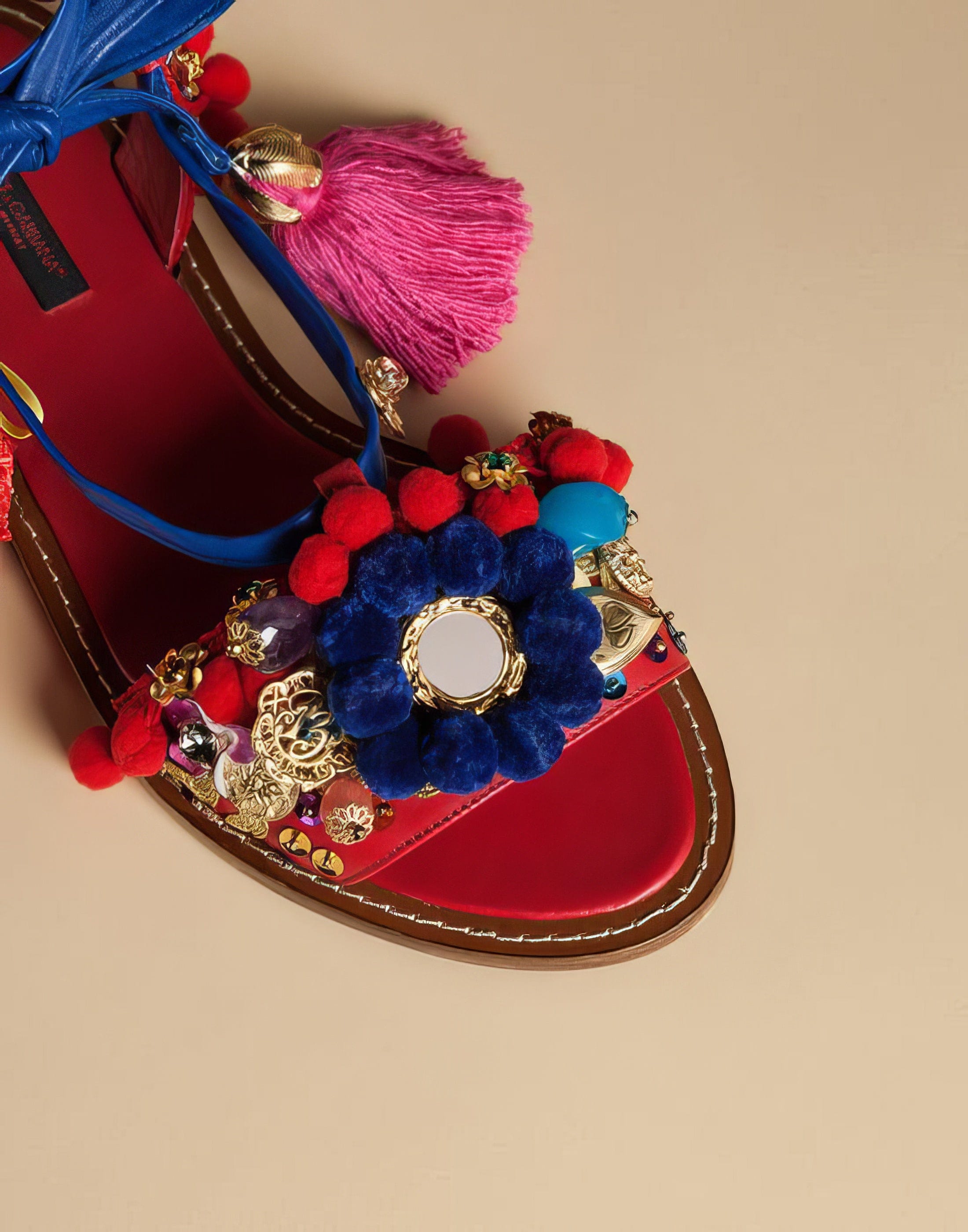 Dolce & Gabbana Leather Sandals With PomPoms