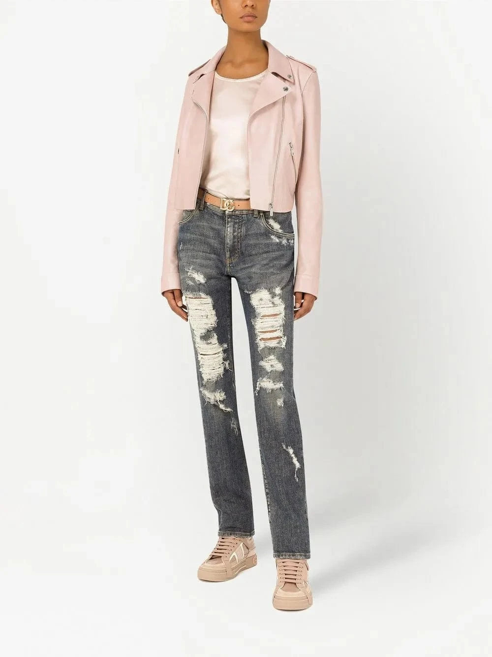 Dolce & Gabbana Leather Zip-Up Biker Jacket