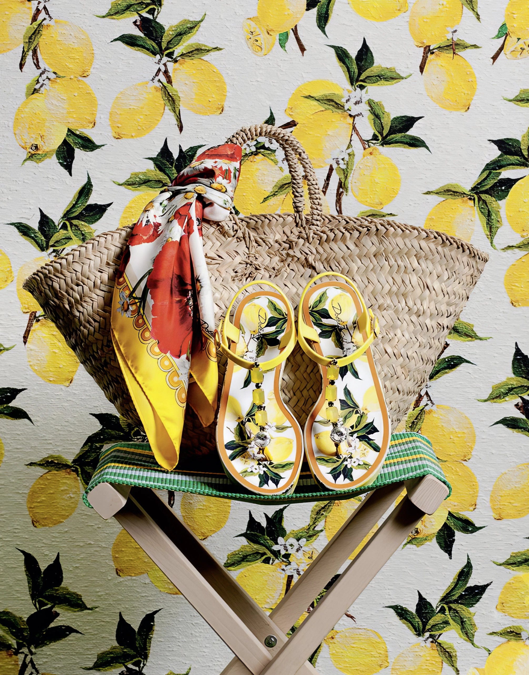 Dolce & Gabbana Lemon-Print Embellished Sandals