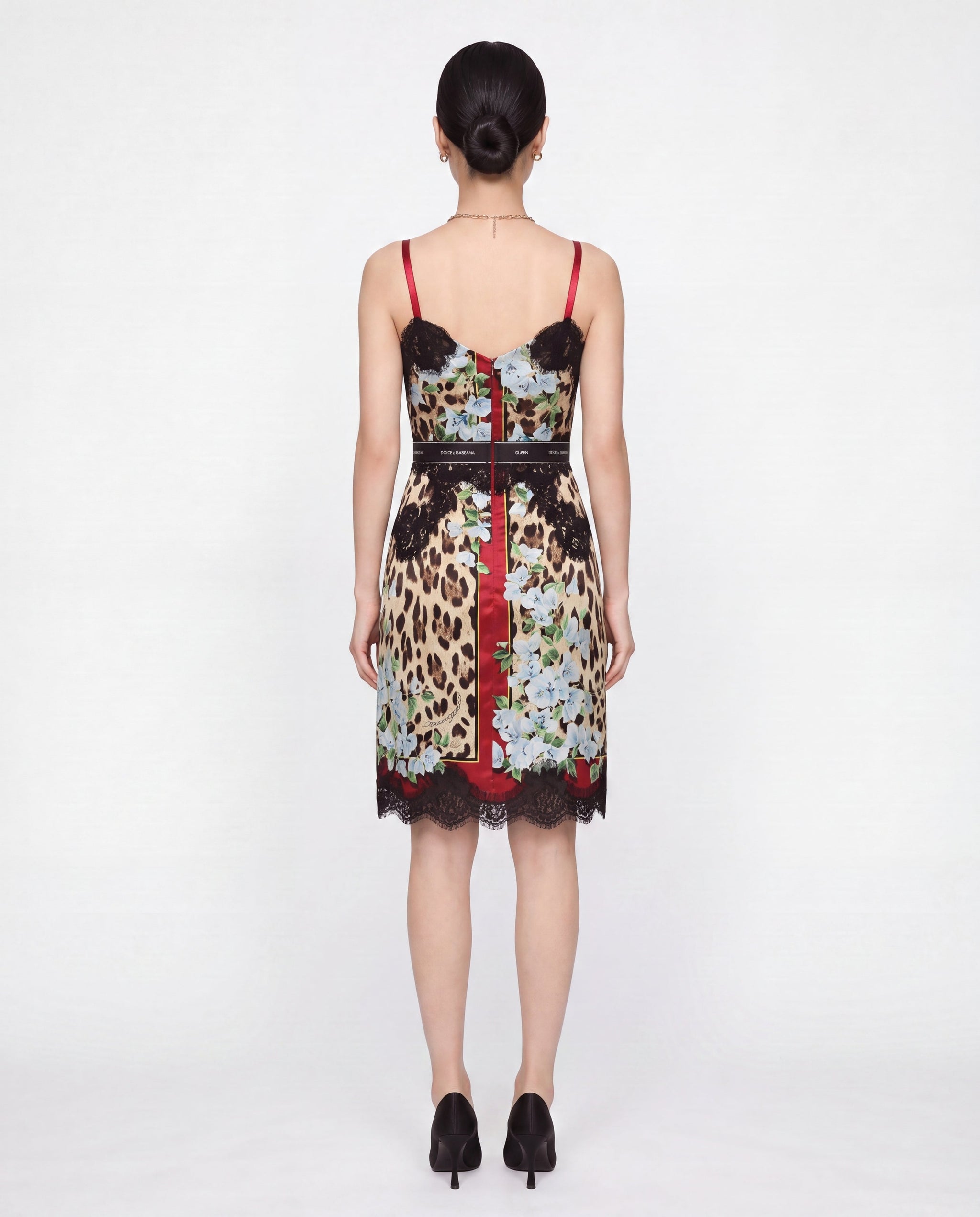 Dolce & Gabbana Multicolor Floral Leopard Silk Lace Trim Mini Dress
