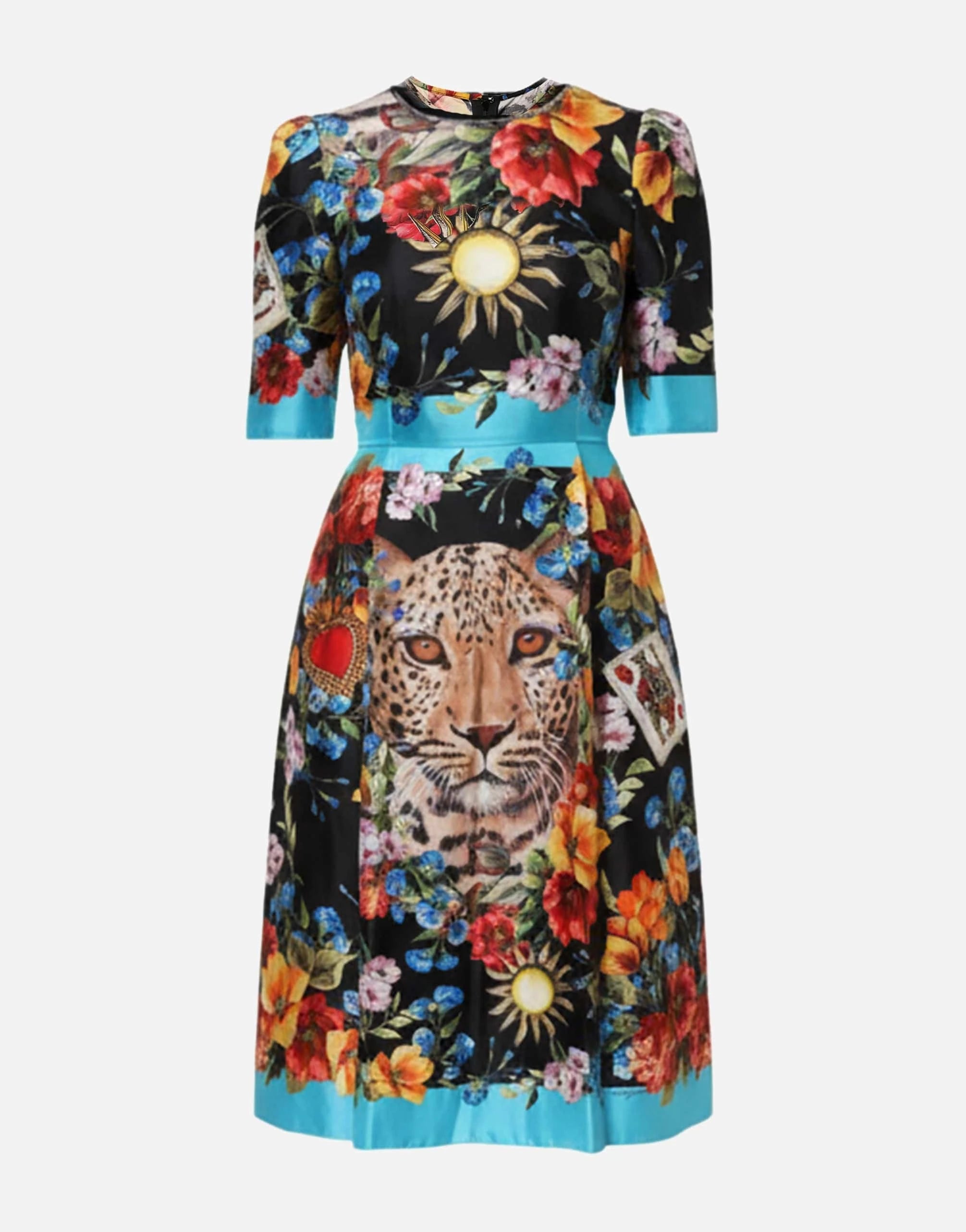 Dolce & Gabbana Leopard Floral-Print Silk Midi Dress