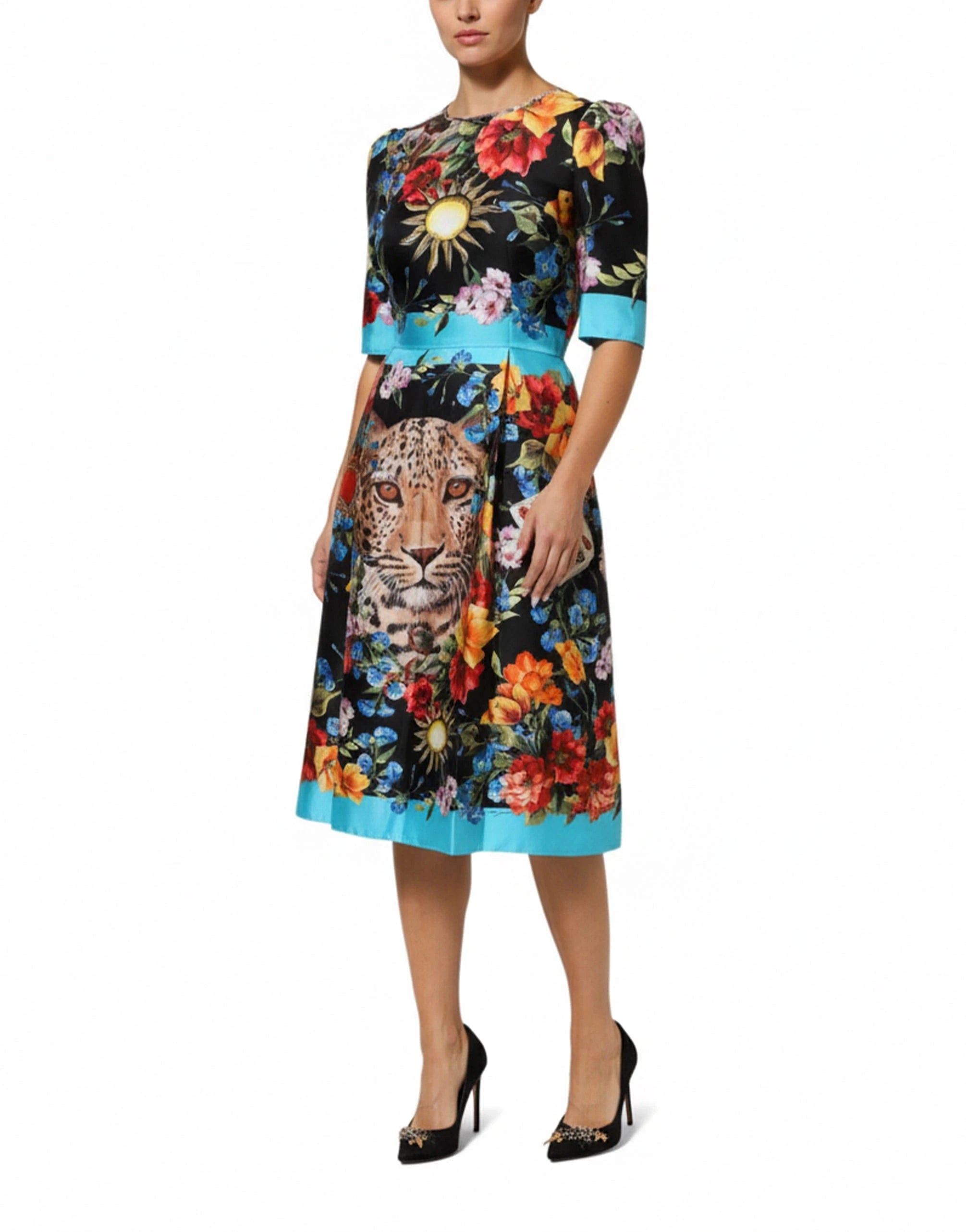Dolce & Gabbana Leopard Floral-Print Silk Midi Dress