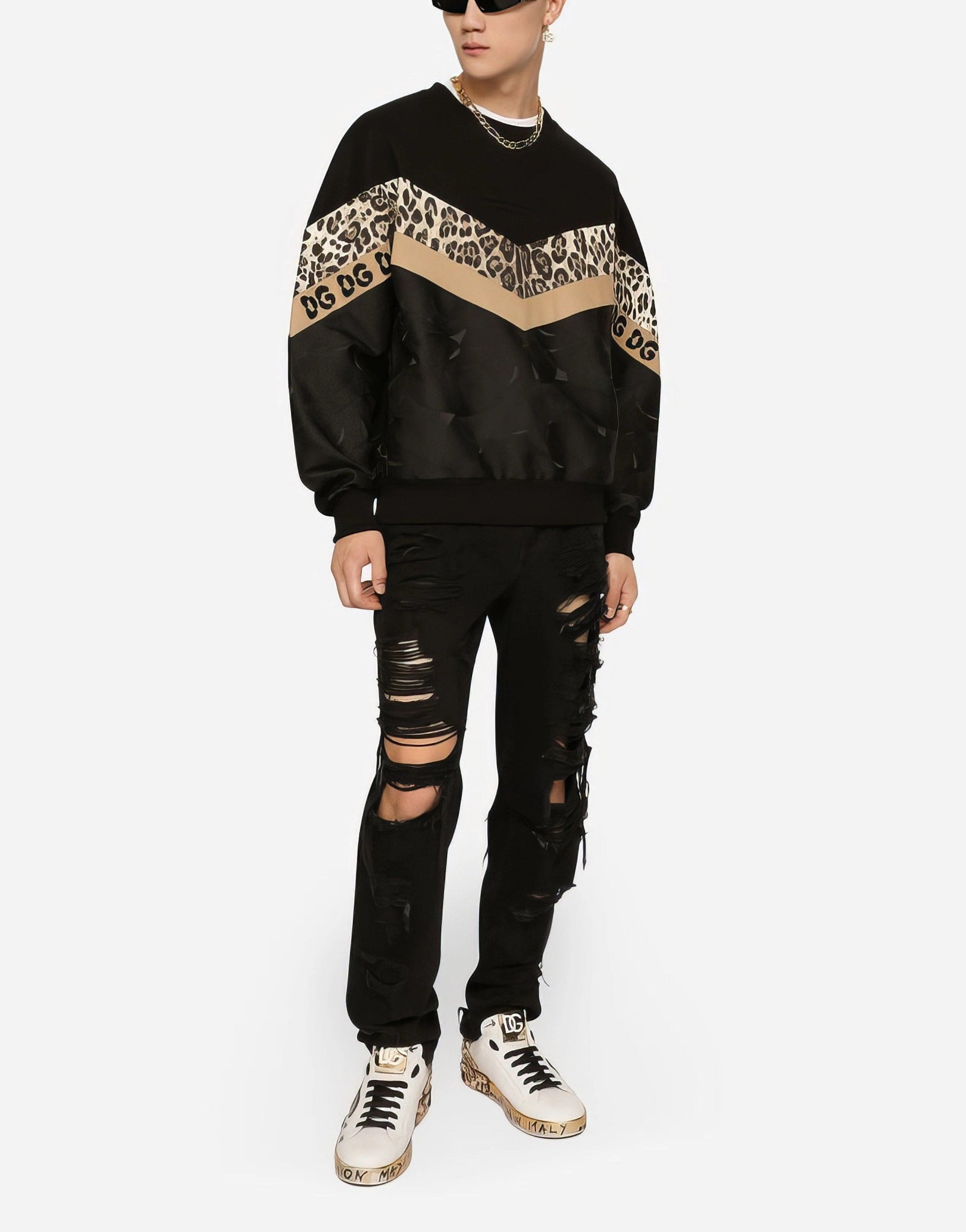 Dolce & Gabbana Leopard Inlay Mixed-Fabric Sweatshirt