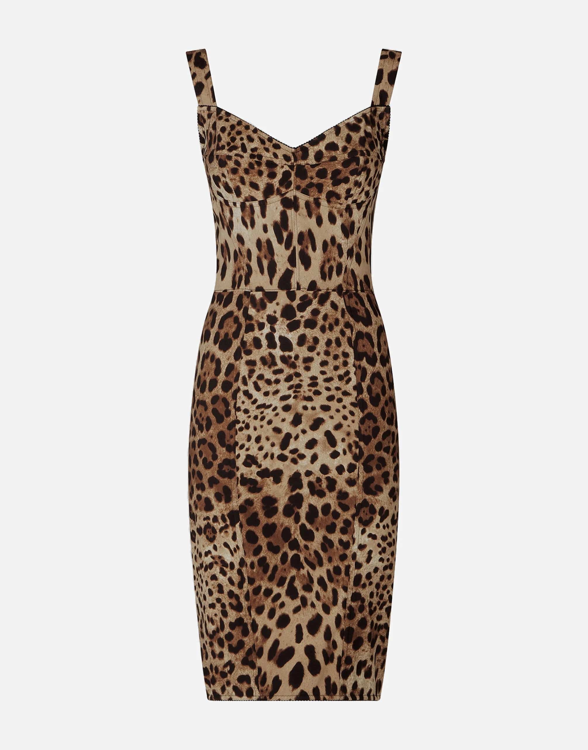 Dolce & Gabbana Leopard-Print Cady Corset-Style Midi Dress