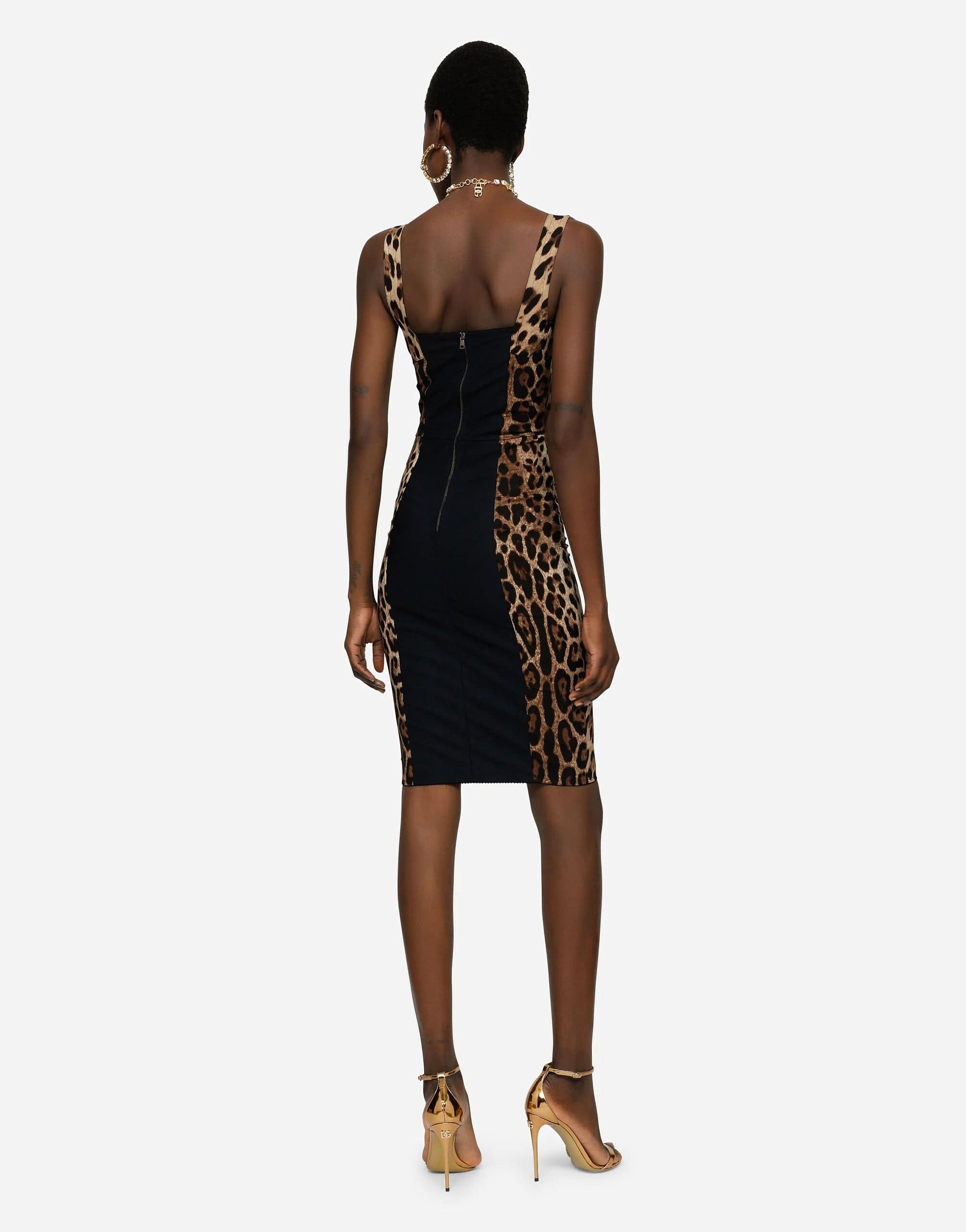 Dolce & Gabbana Leopard-Print Cady Corset-Style Midi Dress