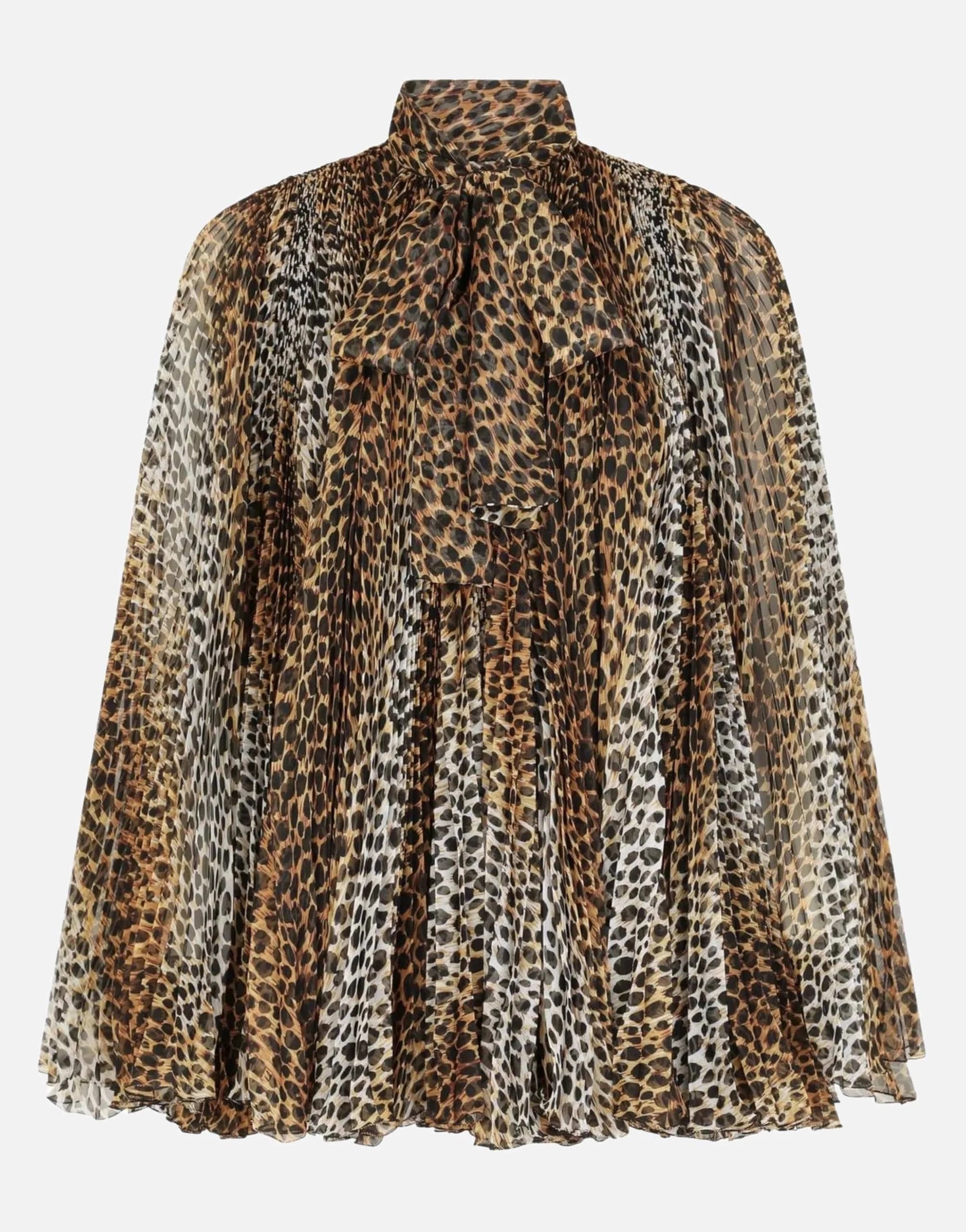 Dolce & Gabbana Brown Leopard Print Scarf Collared Chiffon Dress - IT44 | L Dolce & Gabbana Brown Leopard Print Scarf Collared Chiffon Dress - IT44 | L