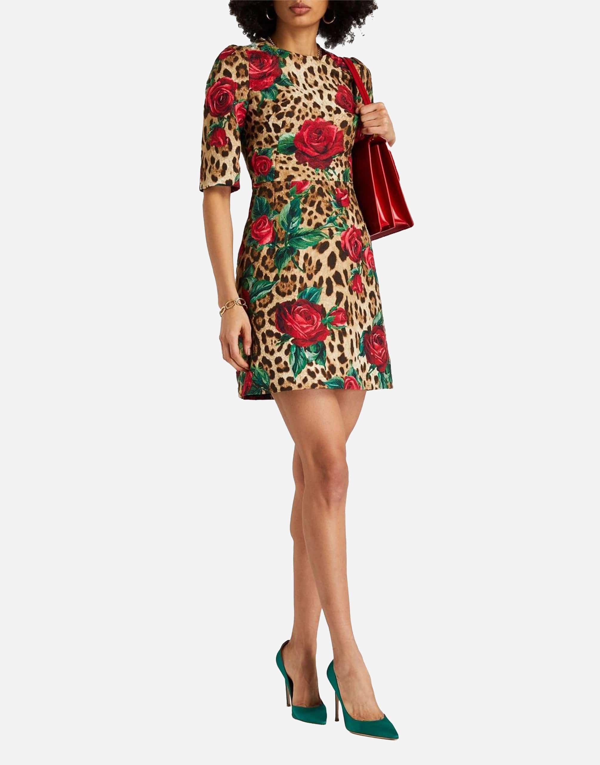 Dolce & Gabbana Leopard Print Cotton-Blend Mini Dress