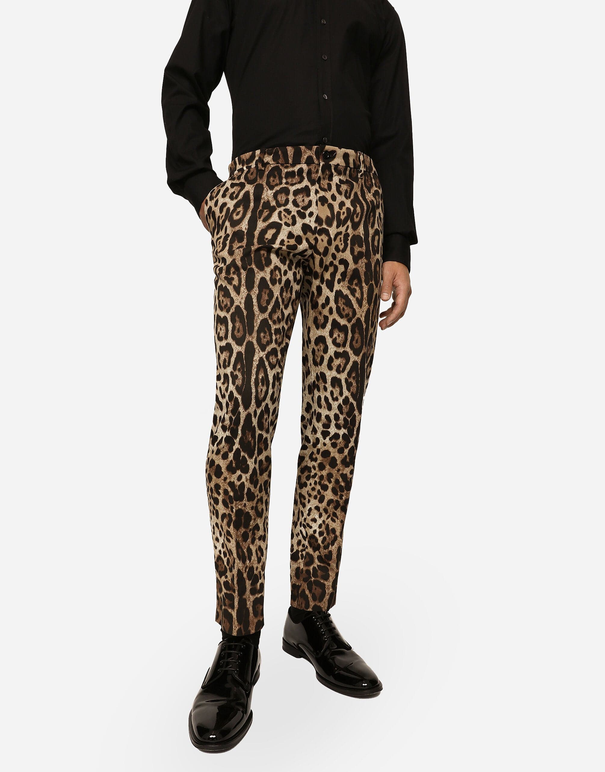 Dolce & Gabbana Cotton Stretch Pants With Leopard Print