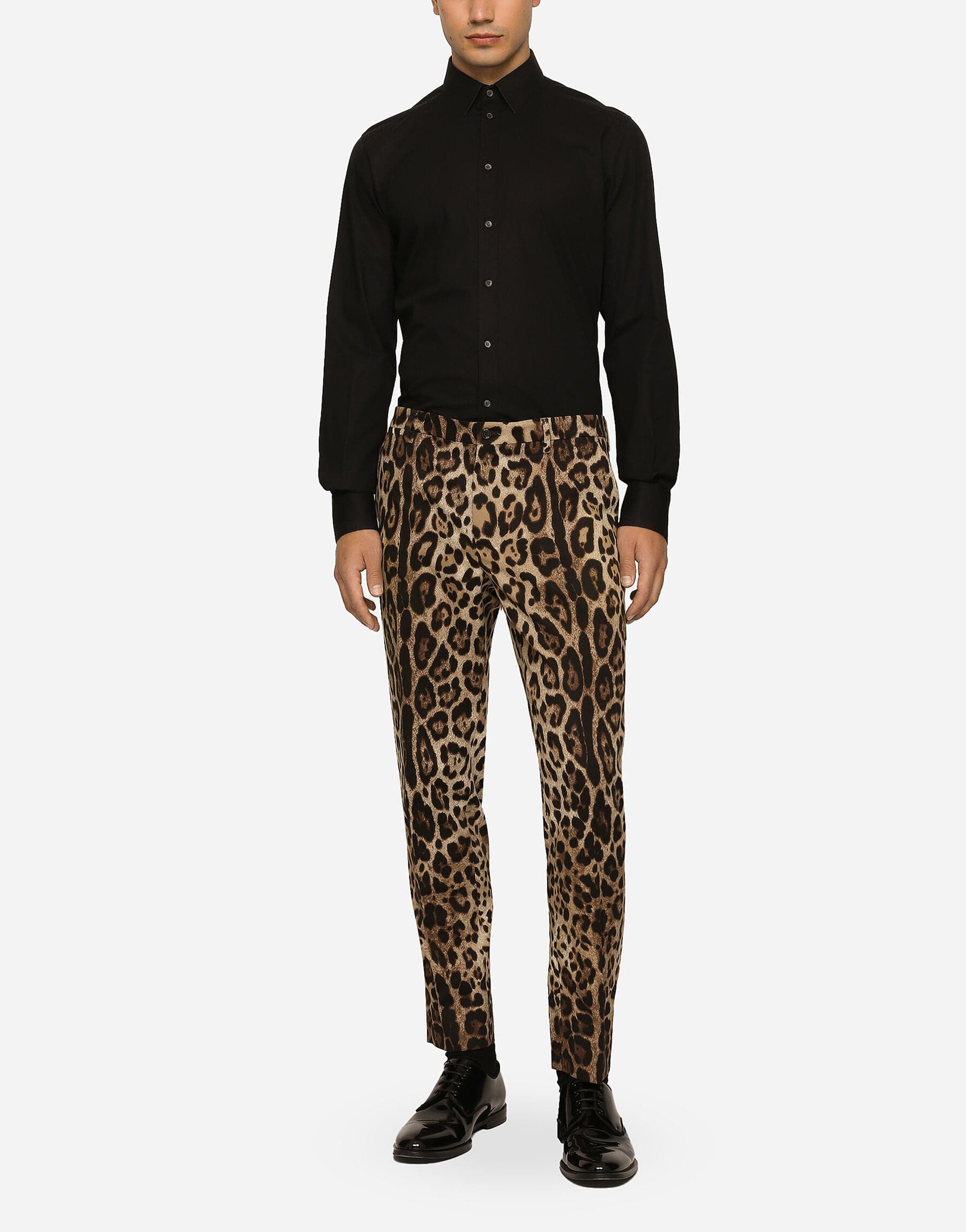 Dolce & Gabbana Cotton Stretch Pants With Leopard Print