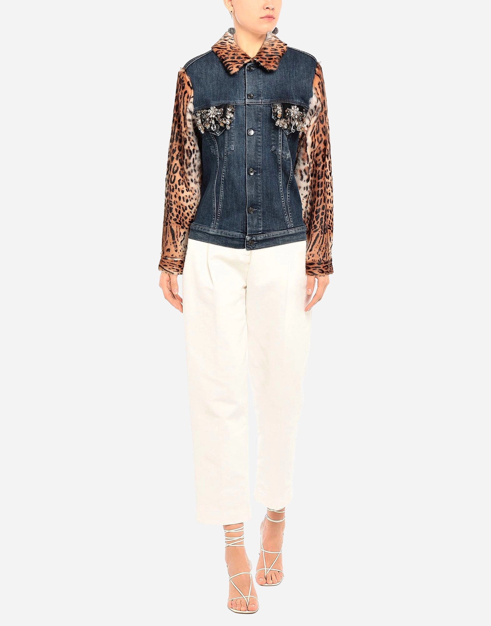 Dolce & Gabbana Leopard Print Embellished Denim Jacket