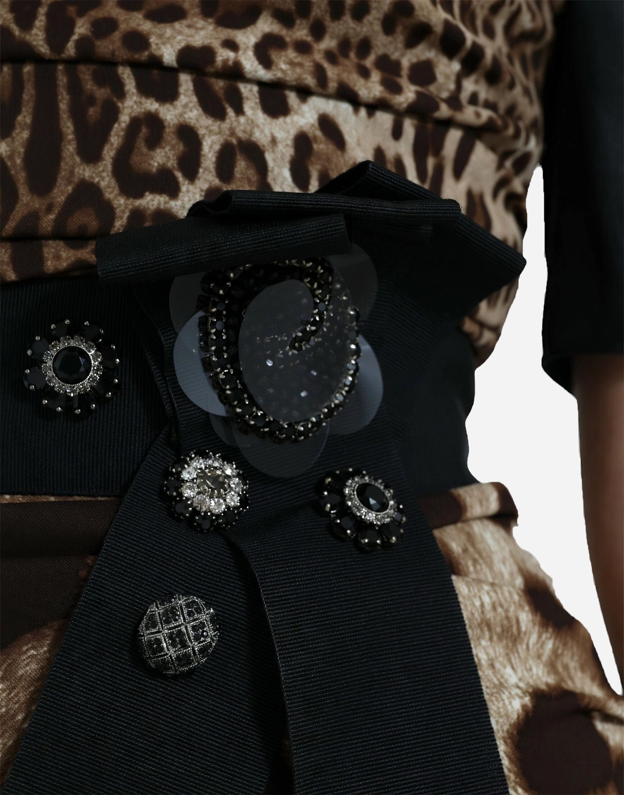 Dolce & Gabbana Leopard-Print Embellished Flared Shoulders Gown