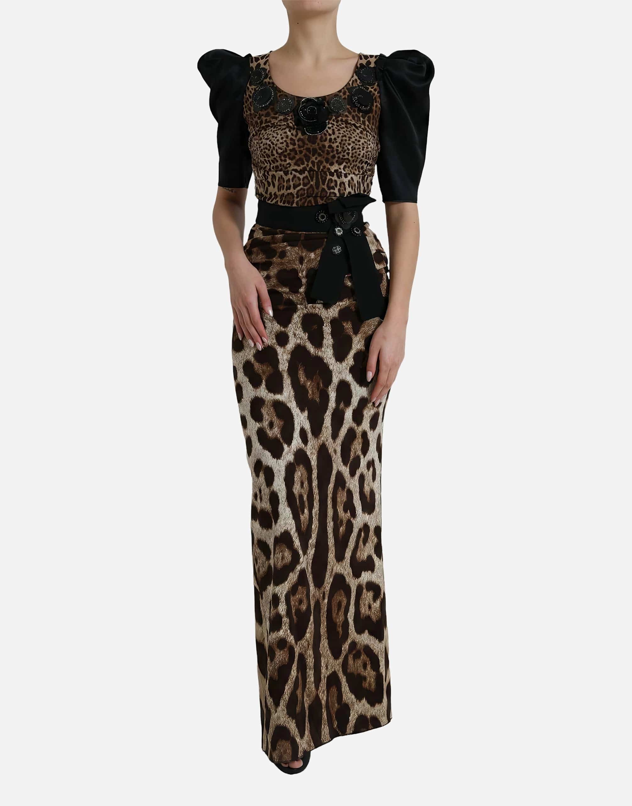 Leopard-Print Embellished Flared Shoulders Gown