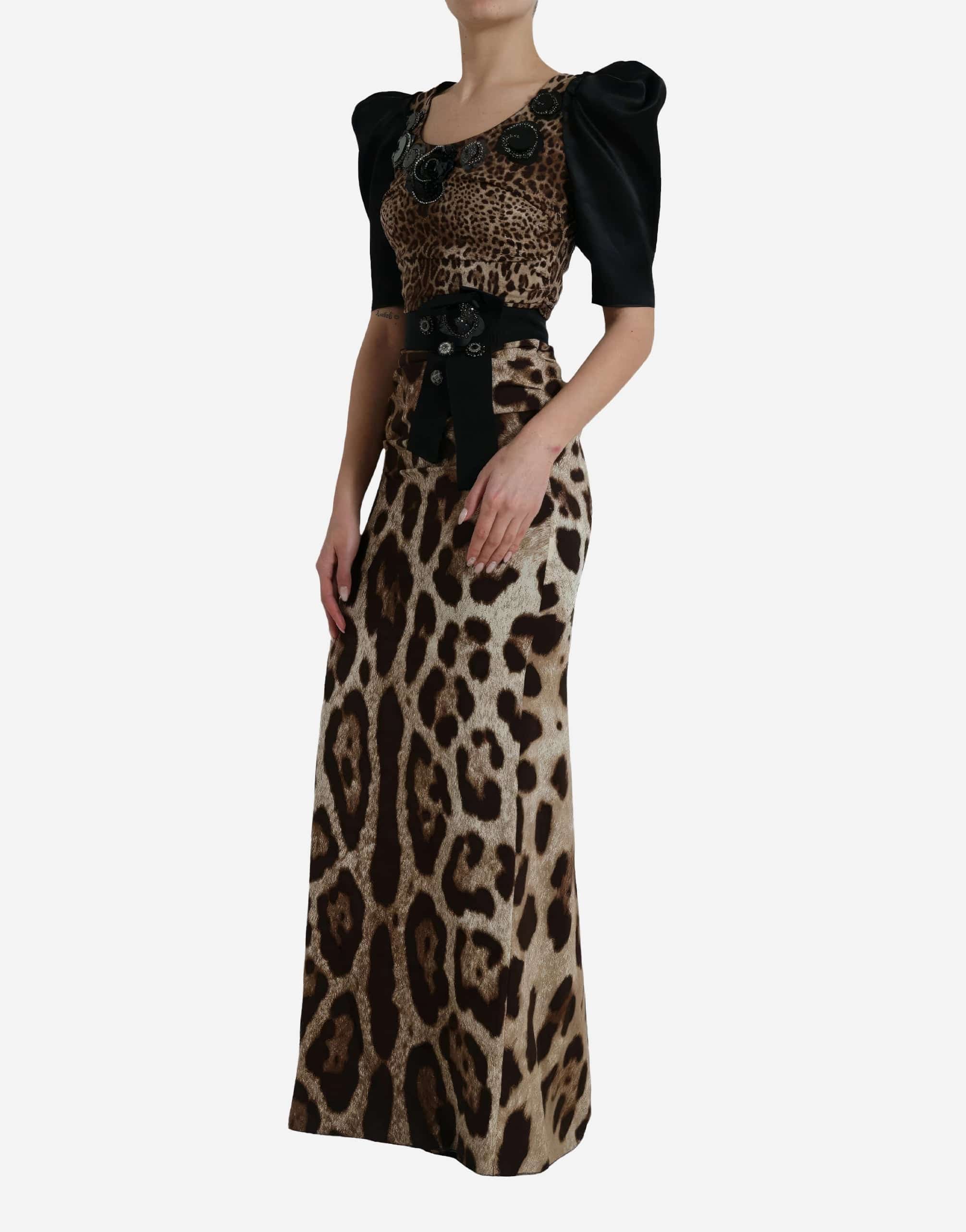 Leopard-Print Embellished Flared Shoulders Gown