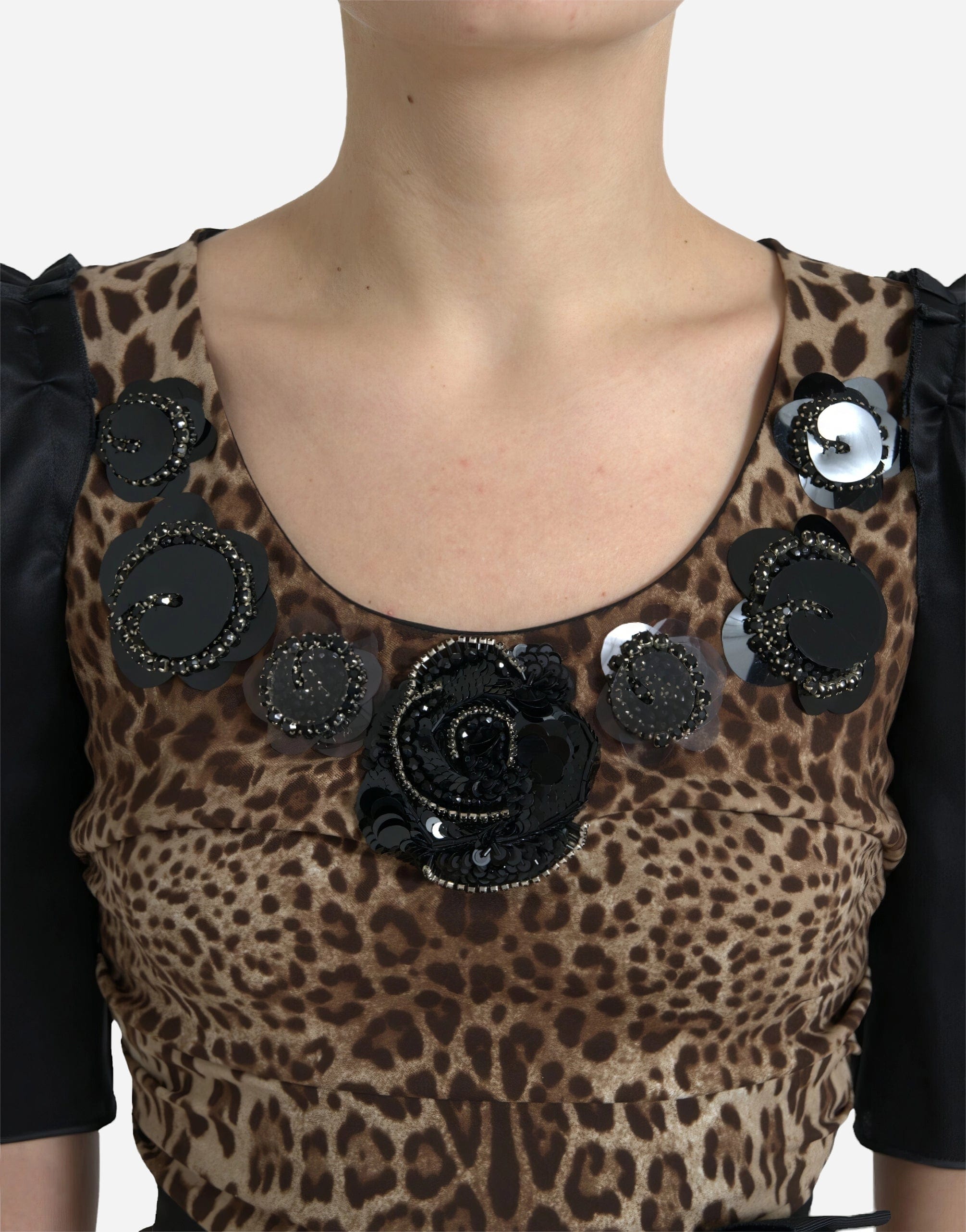 Dolce & Gabbana Leopard-Print Embellished Flared Shoulders Gown