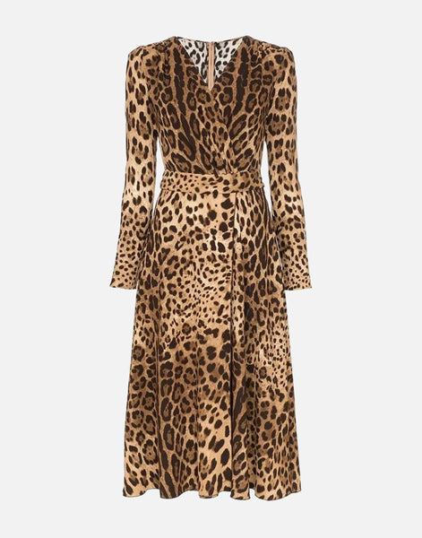 Dolce & Gabbana Elegant V-Neck A-Line Maxi Dress in Brown