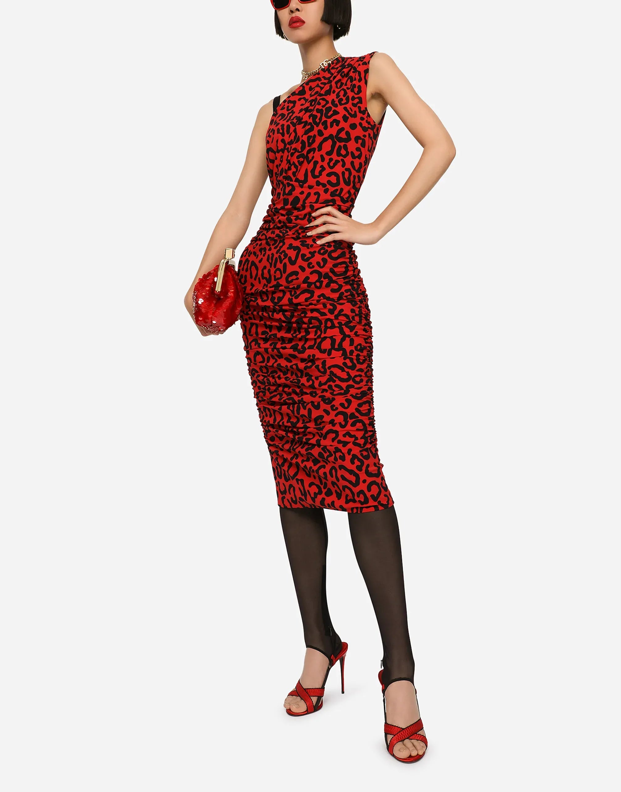 Dolce & Gabbana Leopard-Print Jersey One-Shoulder Dress