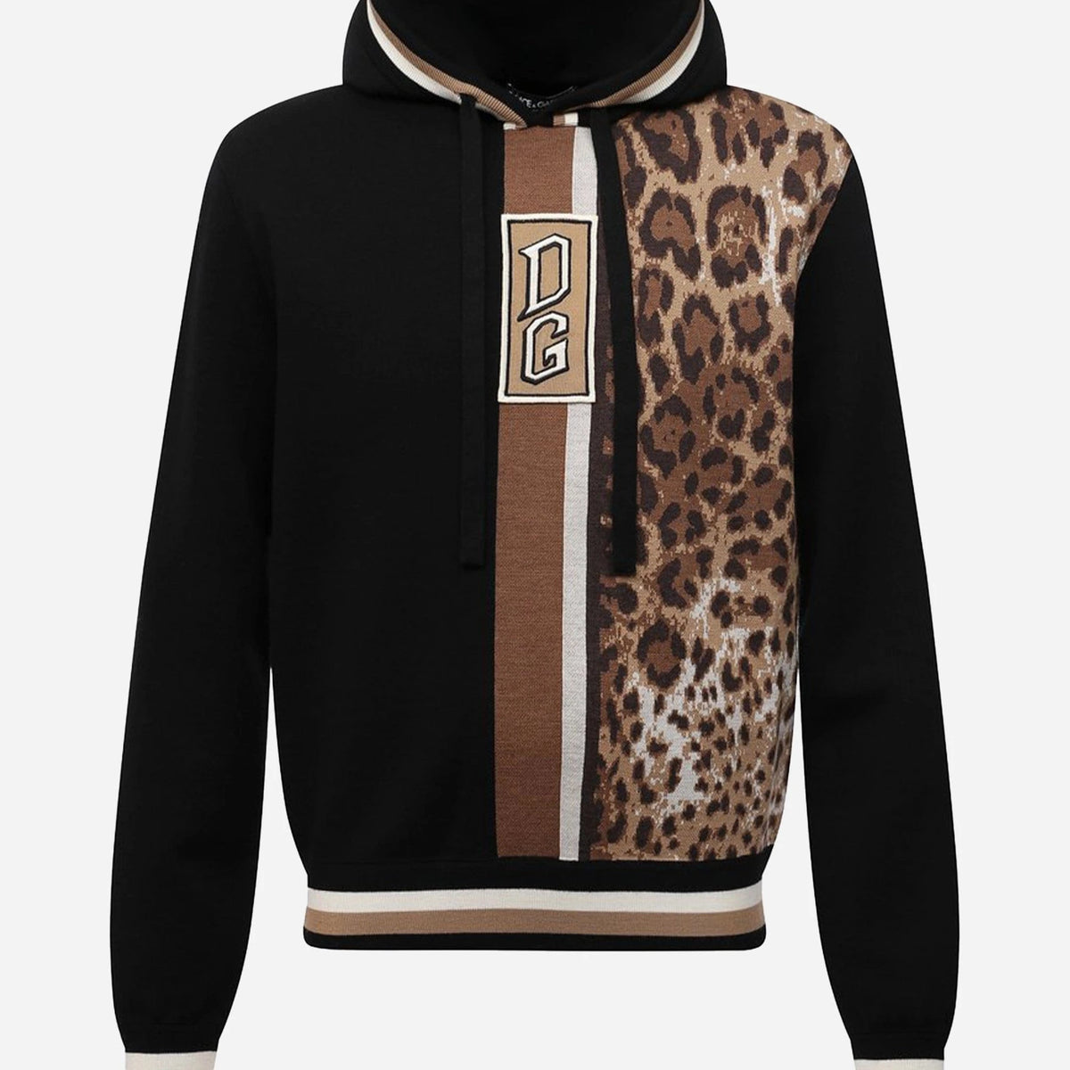 Dolce & Gabbana Leopard Print Jersey Wool Hoodie | Sendegaro