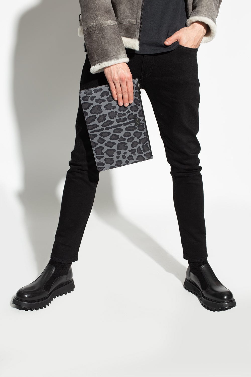 Dolce & Gabbana Leopard-Print Leather Clutch Bag