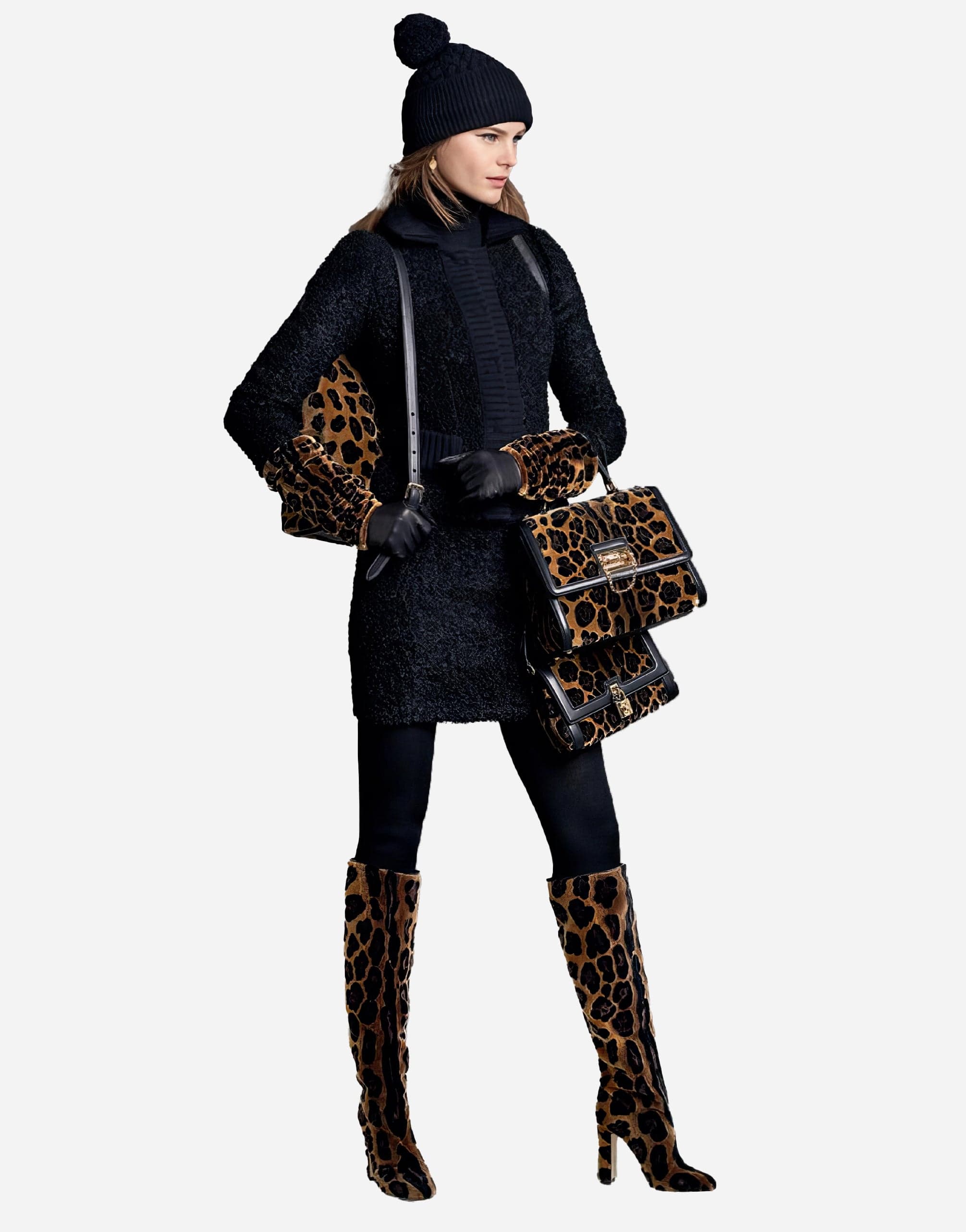 Dolce & Gabbana Leopard Print Leather Gloves