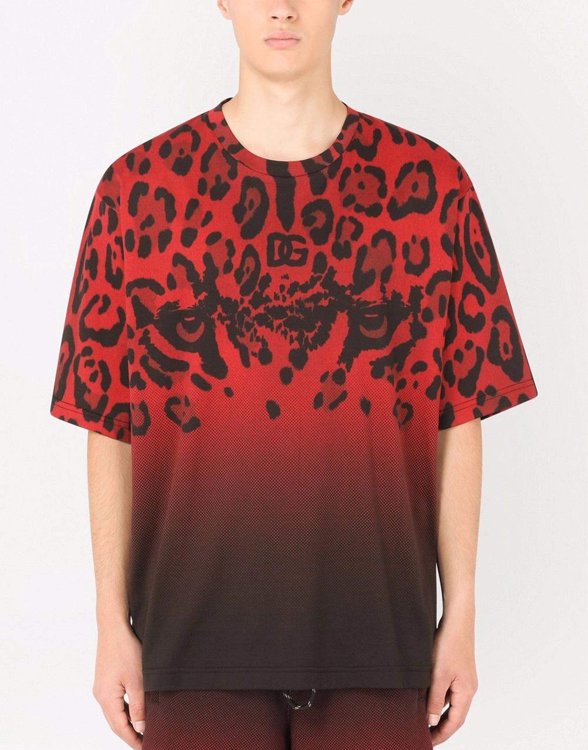 T-shirt con stampa logo leopardato