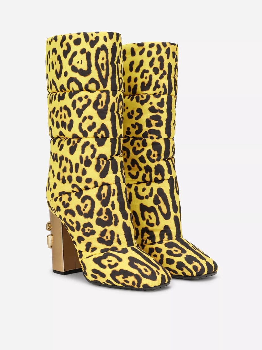 Dolce & Gabbana Leopard Print Quilted Nylon Boots