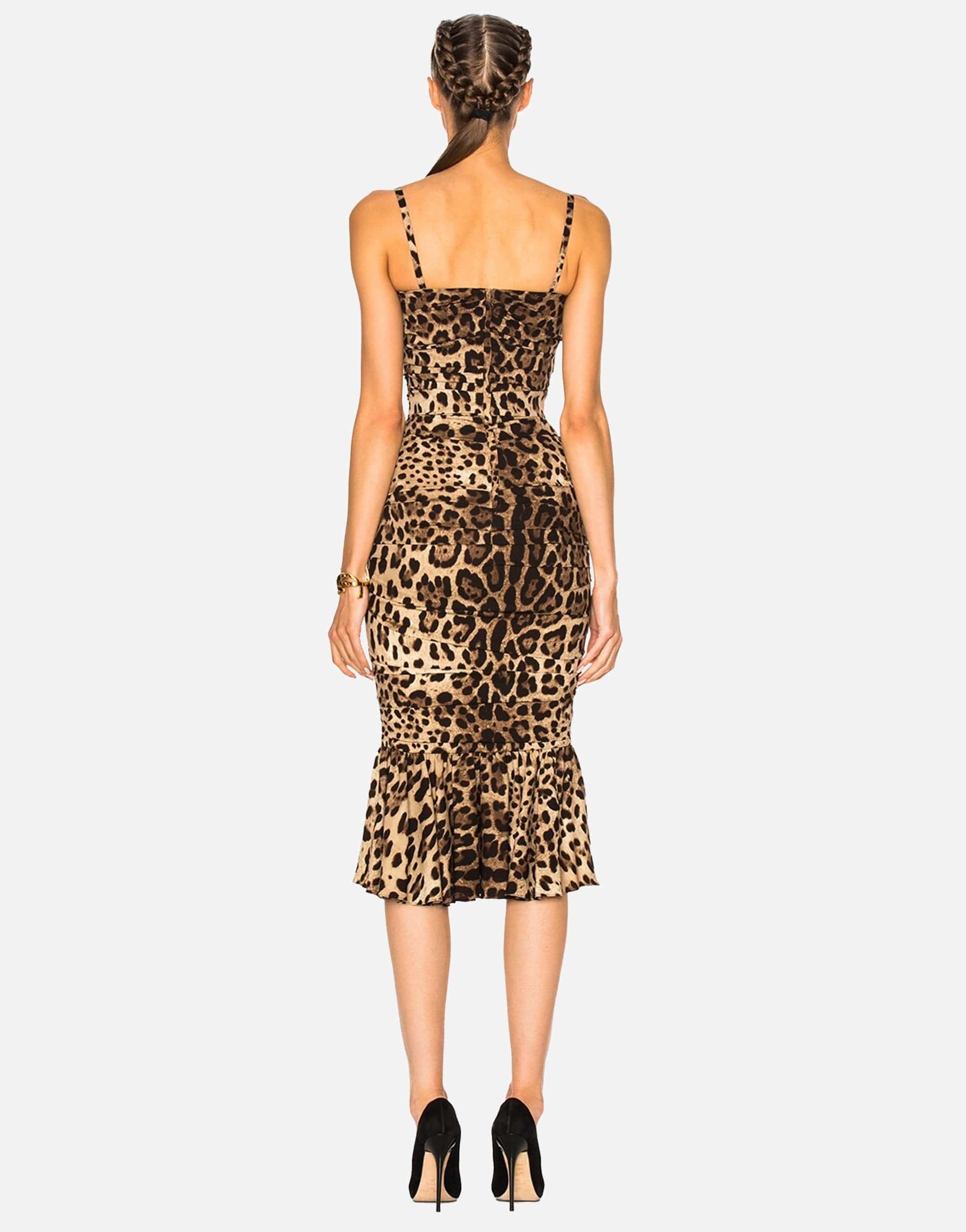 Dolce & Gabbana Leopard Print Ruched Midi Dress