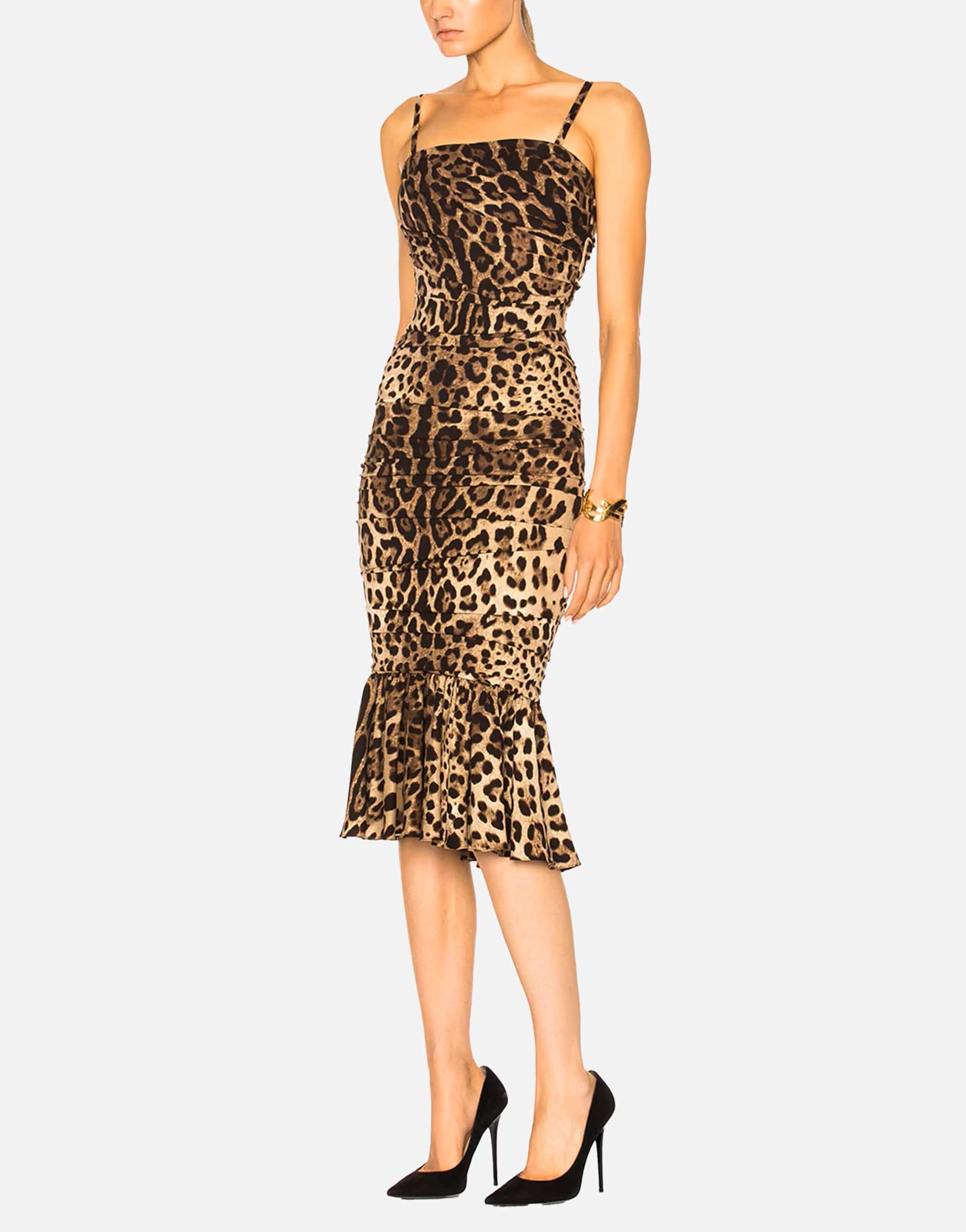 Dolce Gabbana Leopard Print Ruched Midi Dress Sendegaro