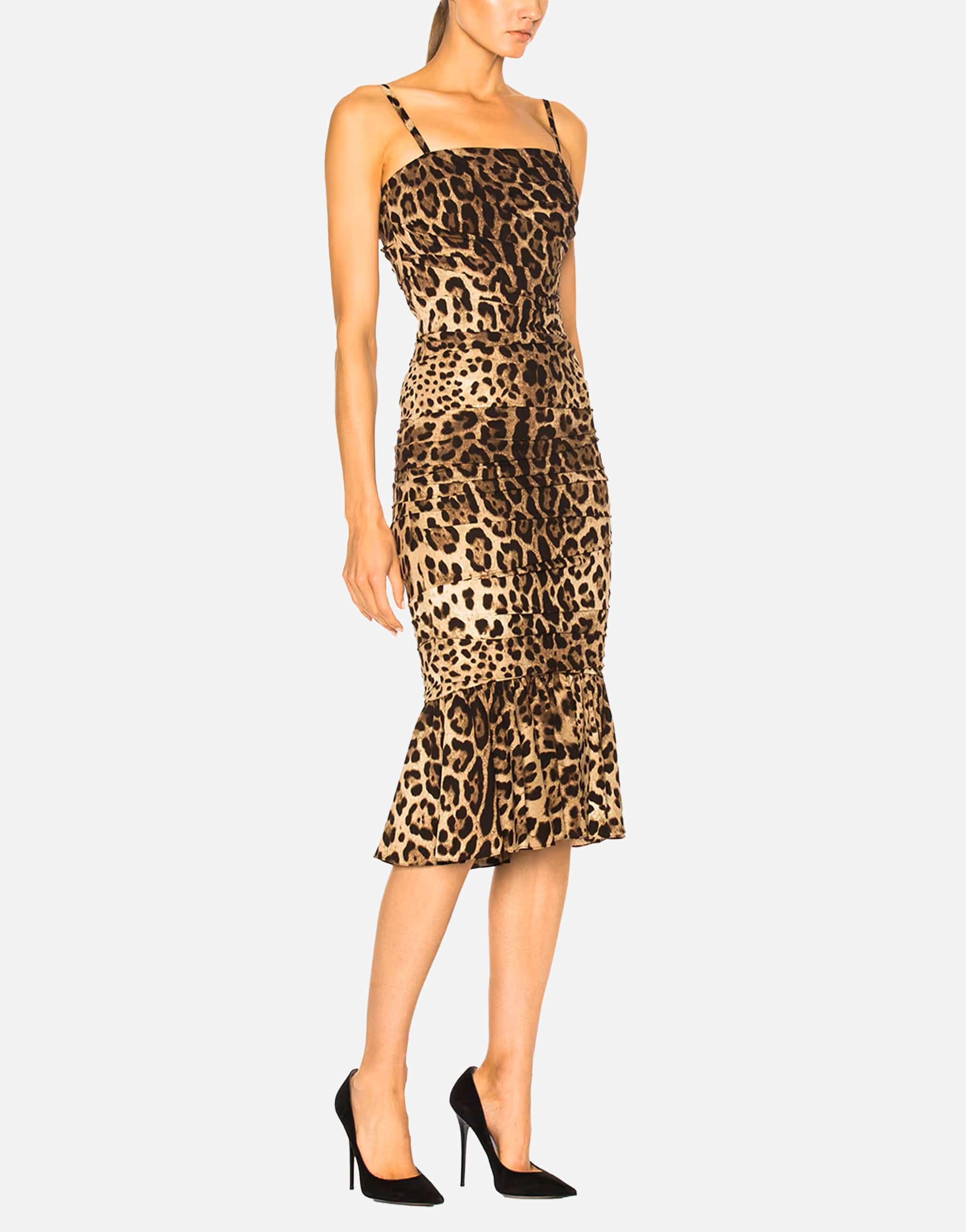 Dolce & Gabbana Leopard Print Ruched Midi Dress