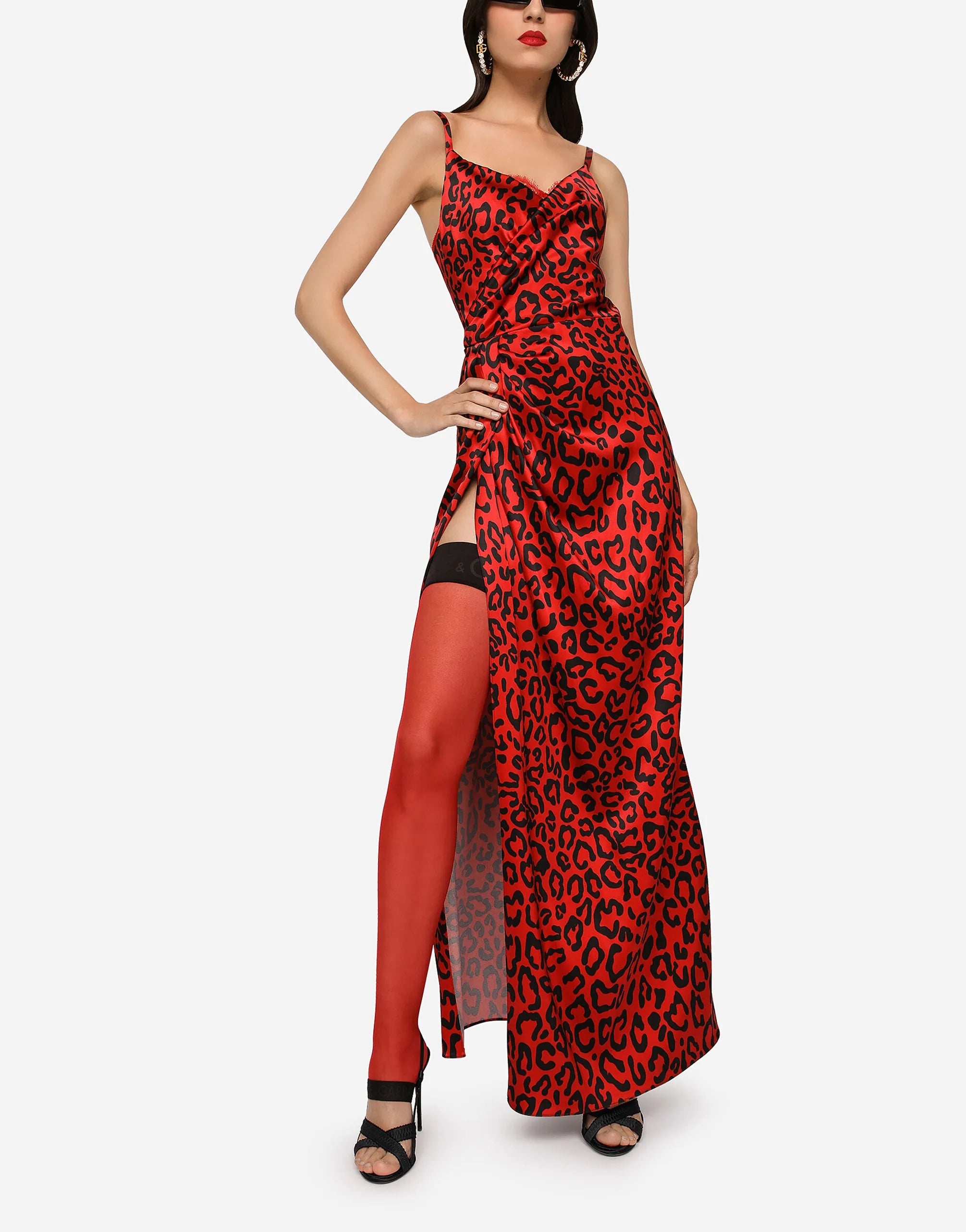 Dolce & Gabbana Leopard Print Satin Maxi Dress - alternate view