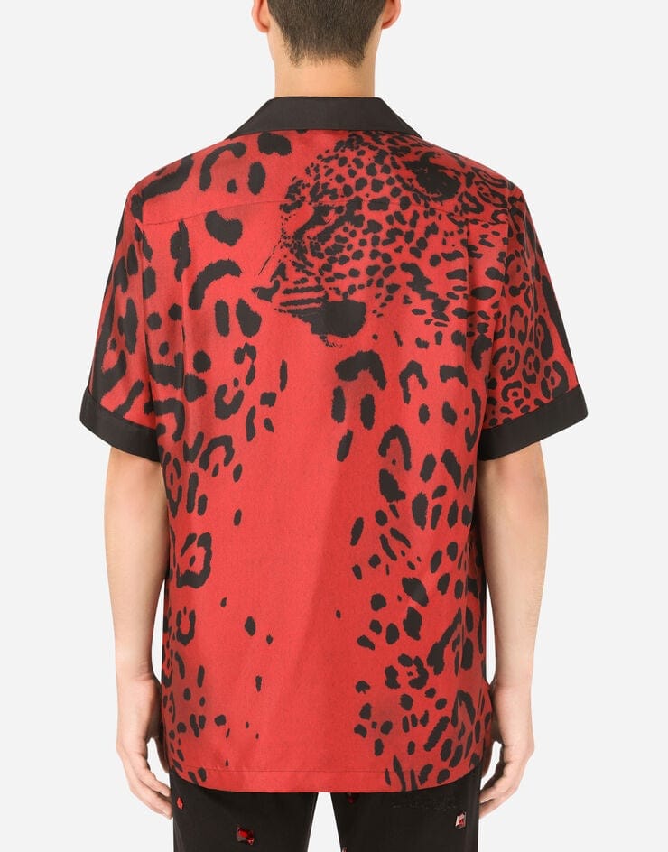 Dolce & Gabbana Leopard Print Silk Hawaiian Shirt