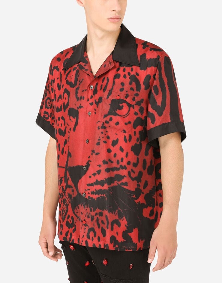 Dolce & Gabbana Leopard Print Silk Hawaiian Shirt