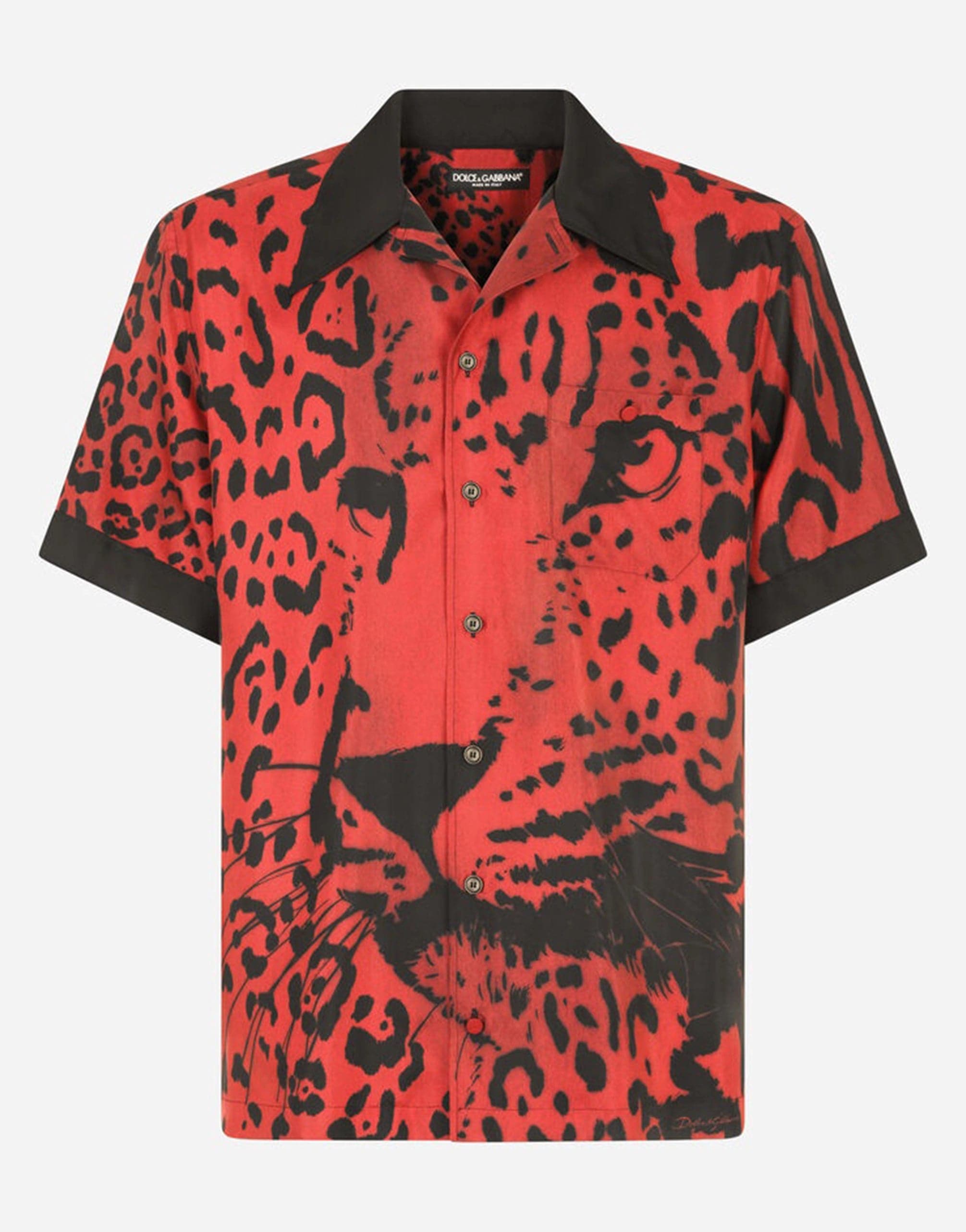 Dolce & Gabbana Leopard Print Silk Hawaiian Shirt