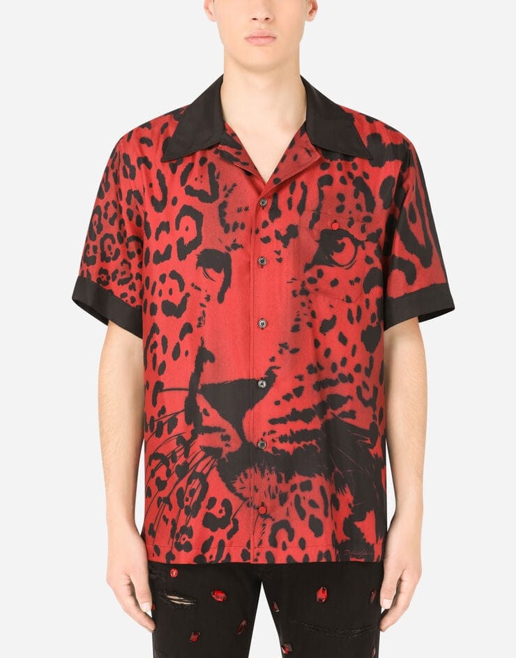 Dolce & Gabbana Leopard Print Silk Hawaiian Shirt