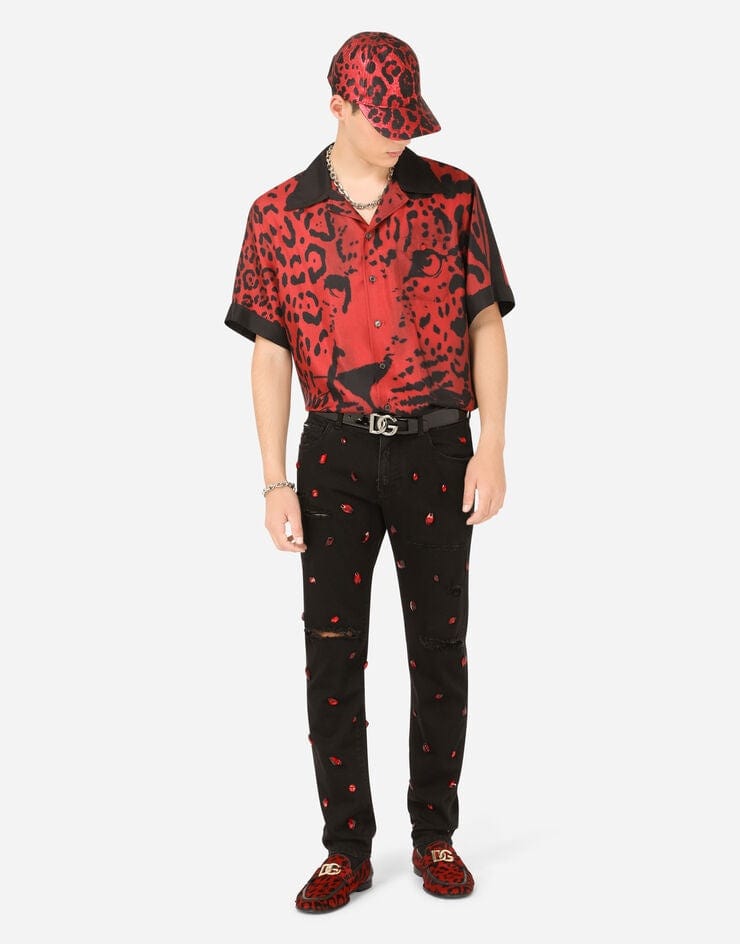 Dolce & Gabbana Leopard Print Silk Hawaiian Shirt