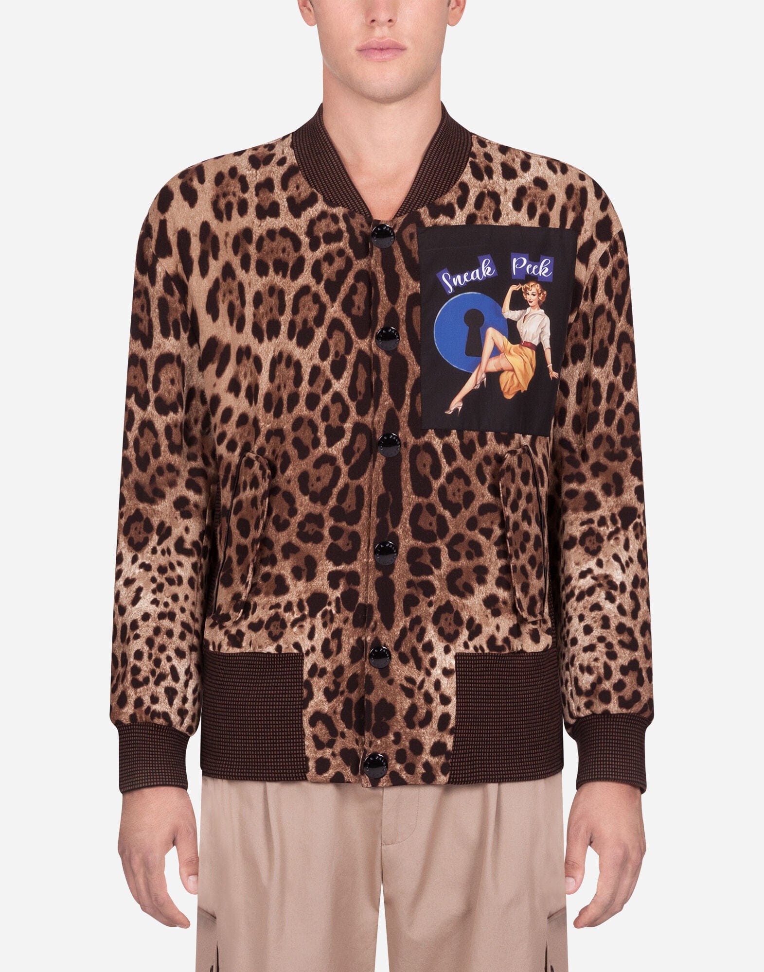 Dolce & Gabbana Leopard-Print Sneak Peak Patch Bomber Jacket