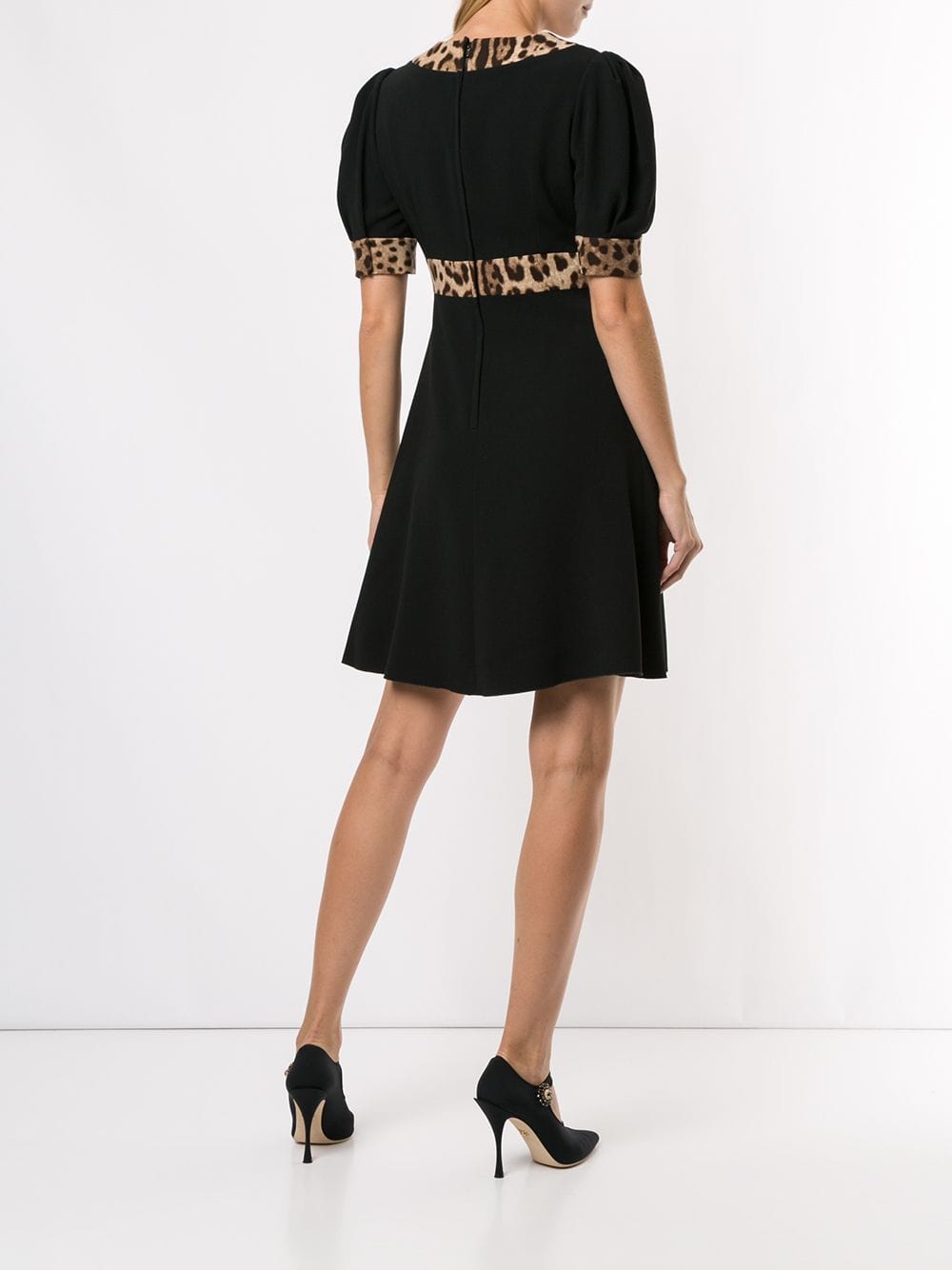 Dolce & Gabbana Leopard Print Trimmed Flared Dress