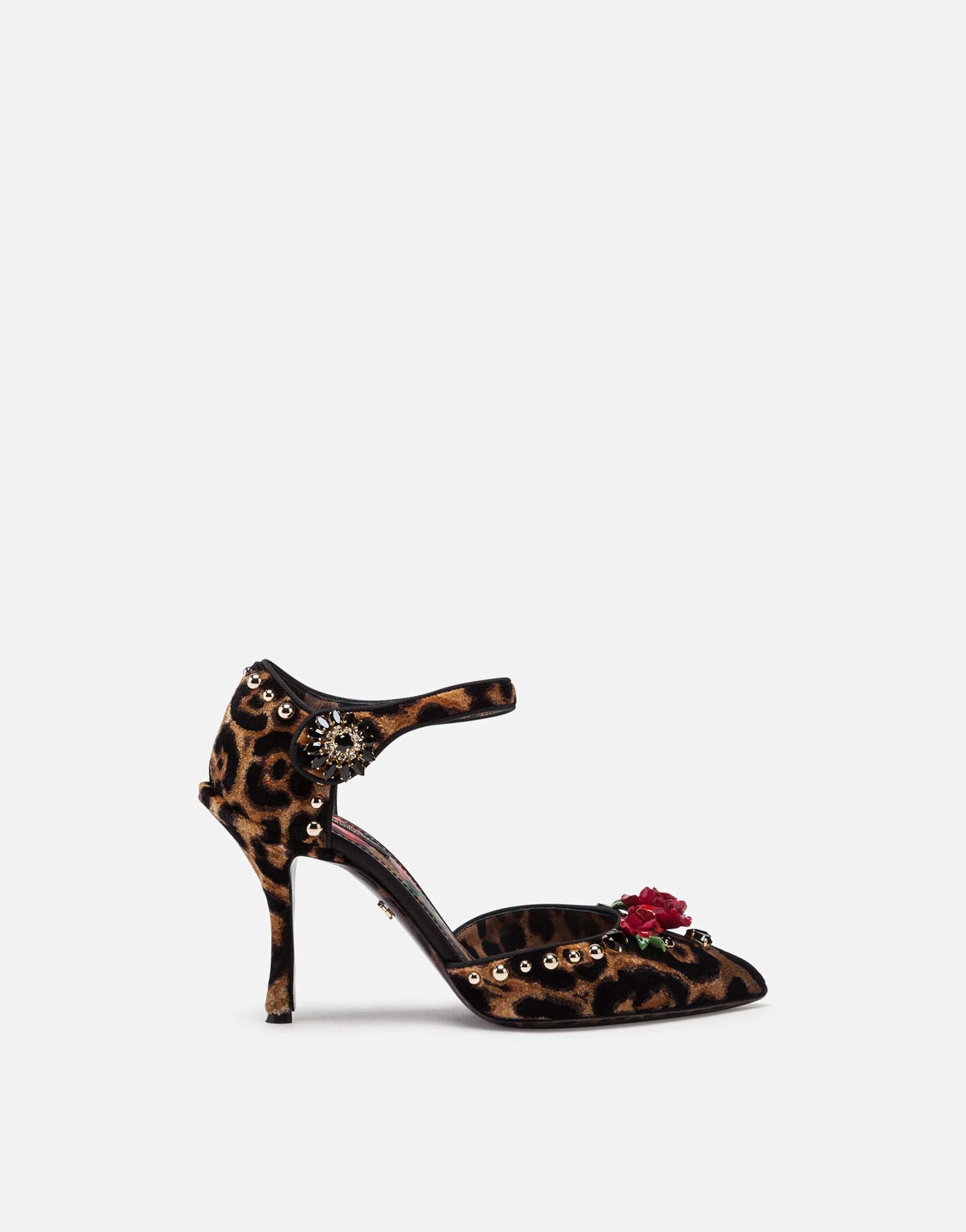 Padlock leopard-print velvet sandals