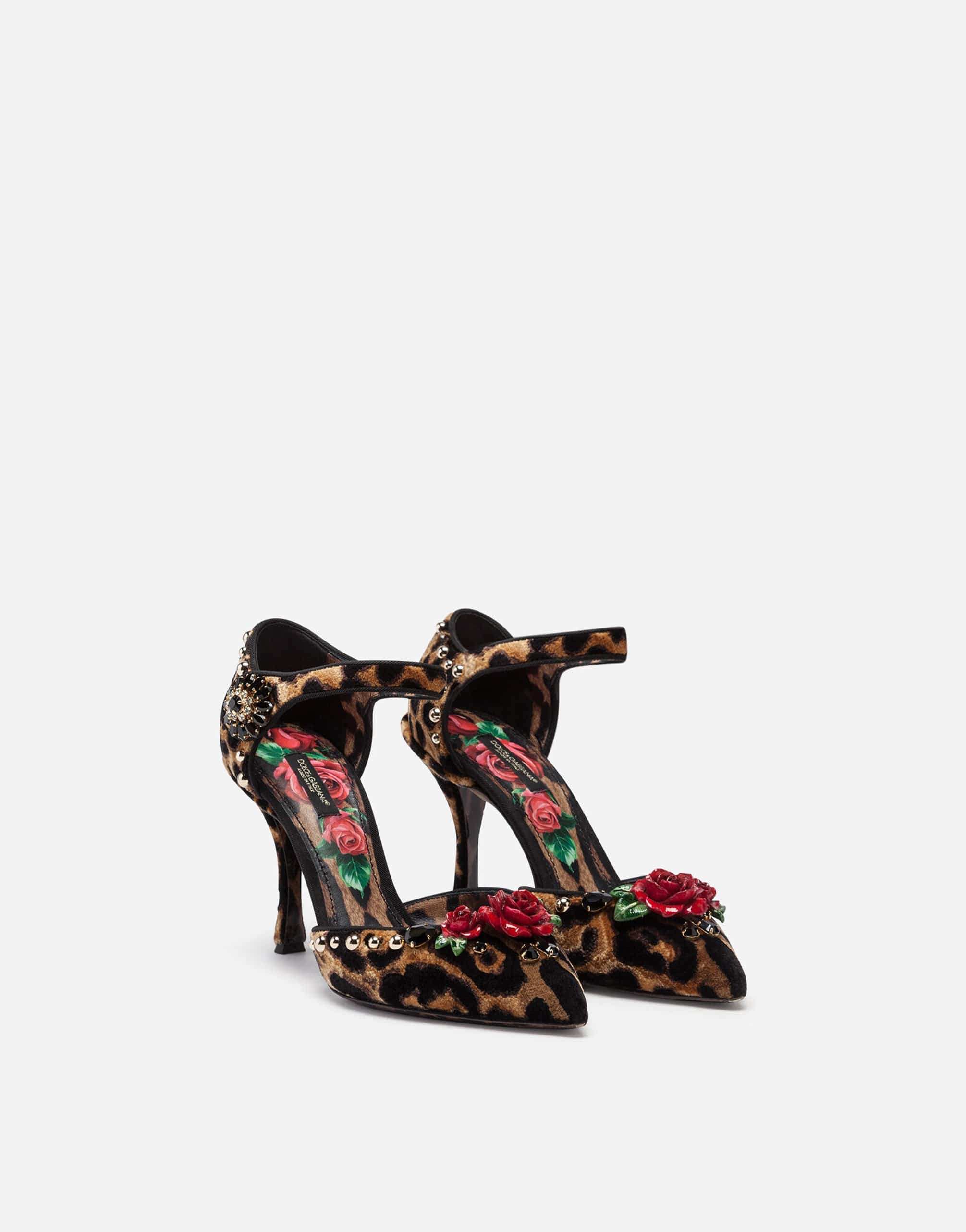 Dolce & Gabbana Leopard Print Velvet Ankle-strap Pumps