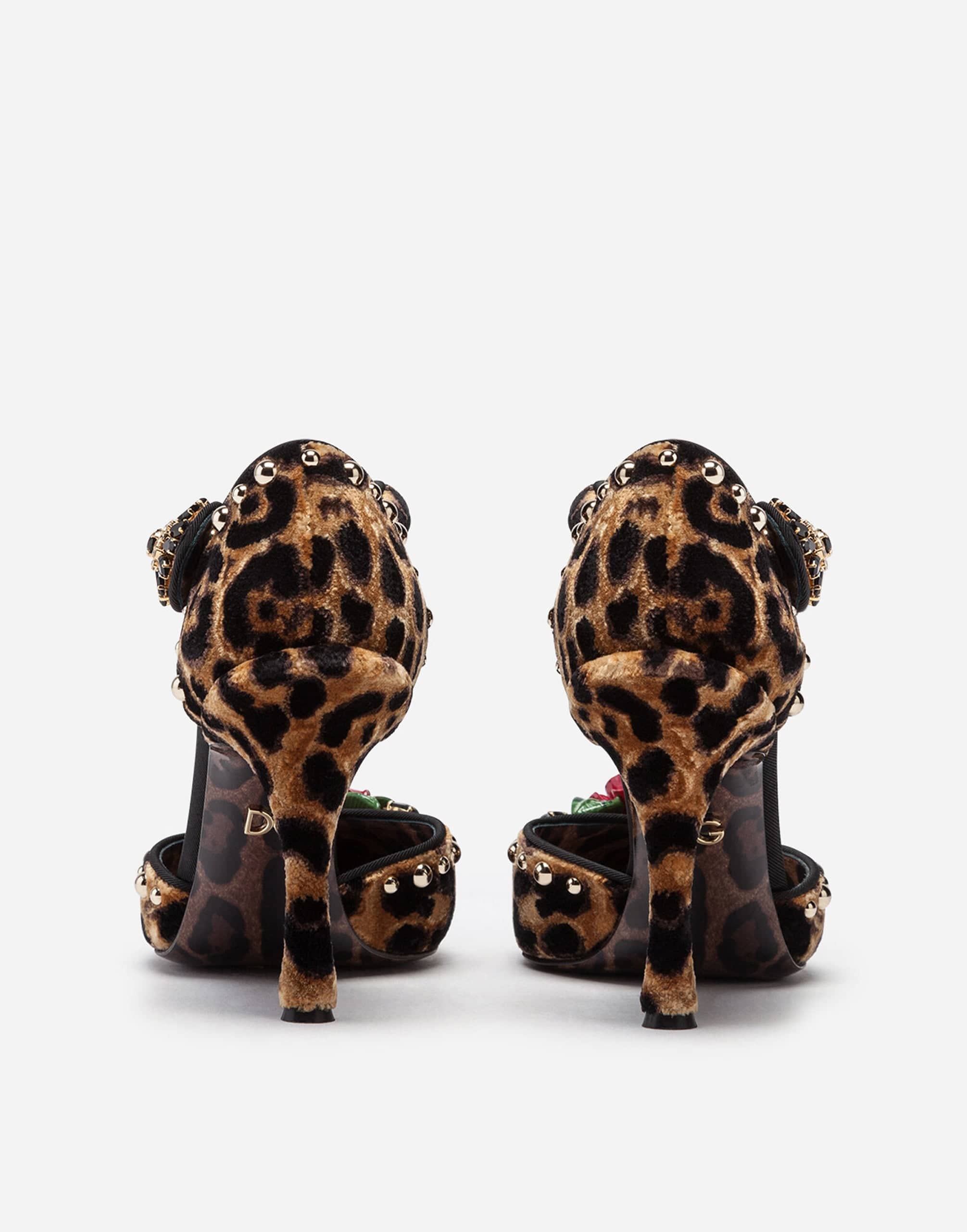 Leopard Print Velvet Ankle-Strap Pumps