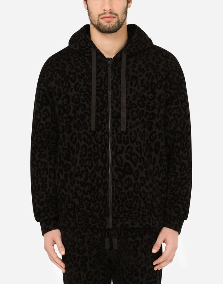 Dolce & Gabbana Leopard-Print Zip-Up Jersey Hoodie