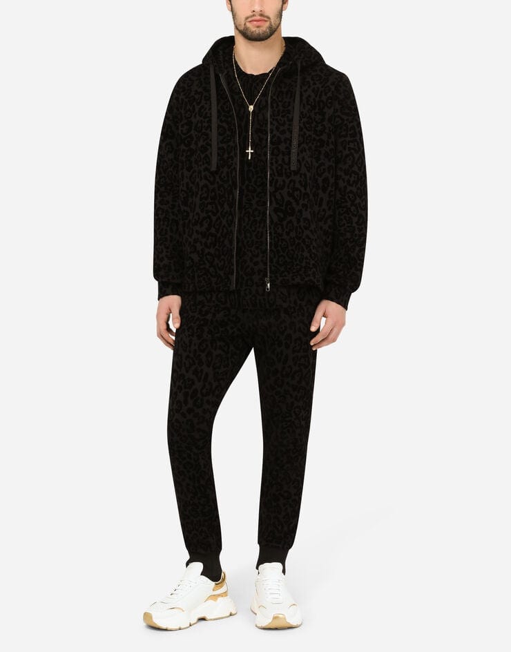 Dolce & Gabbana Leopard-Print Zip-Up Jersey Hoodie | Sendegaro