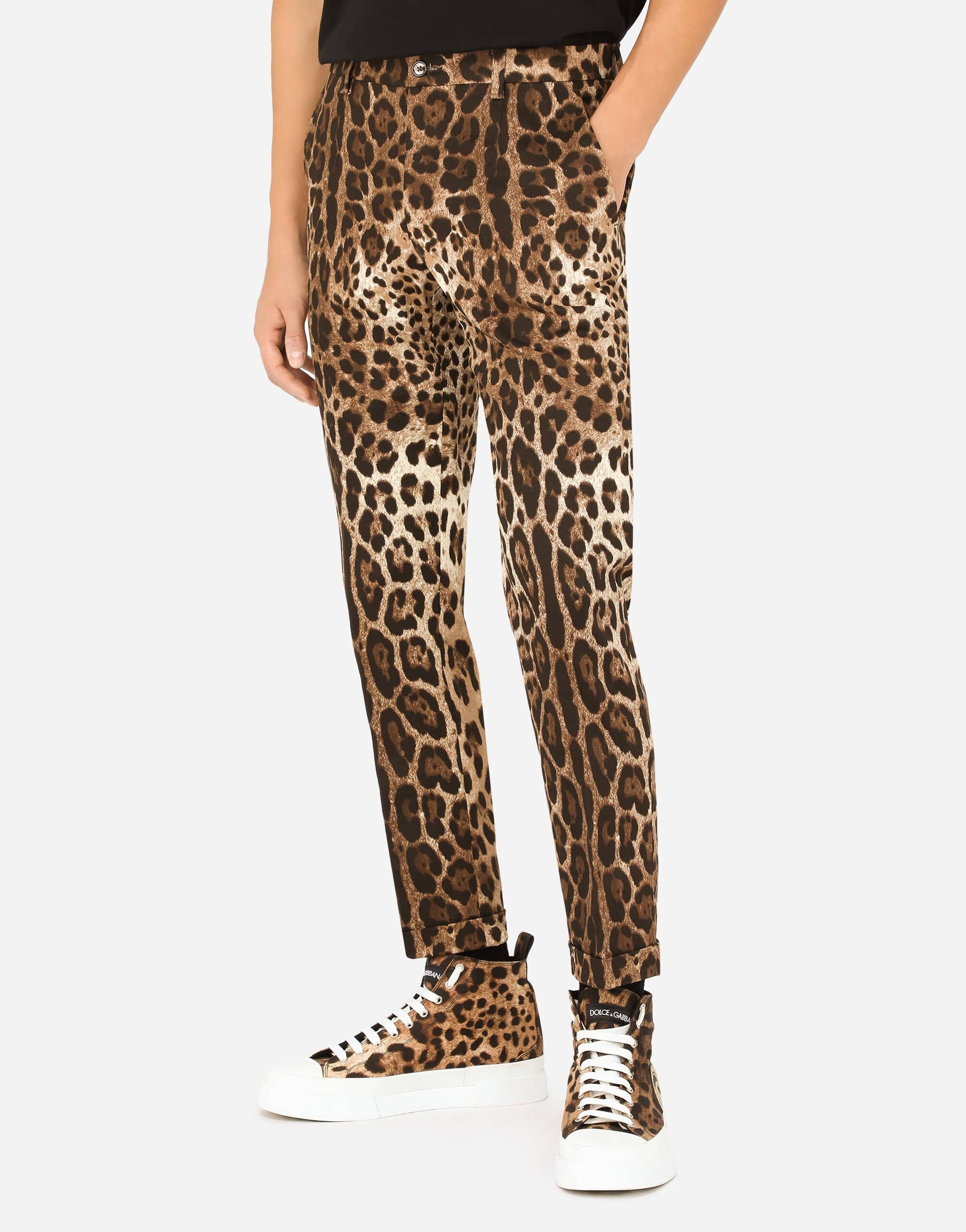 Dolce & Gabbana Leopard Printed Cotton Pants