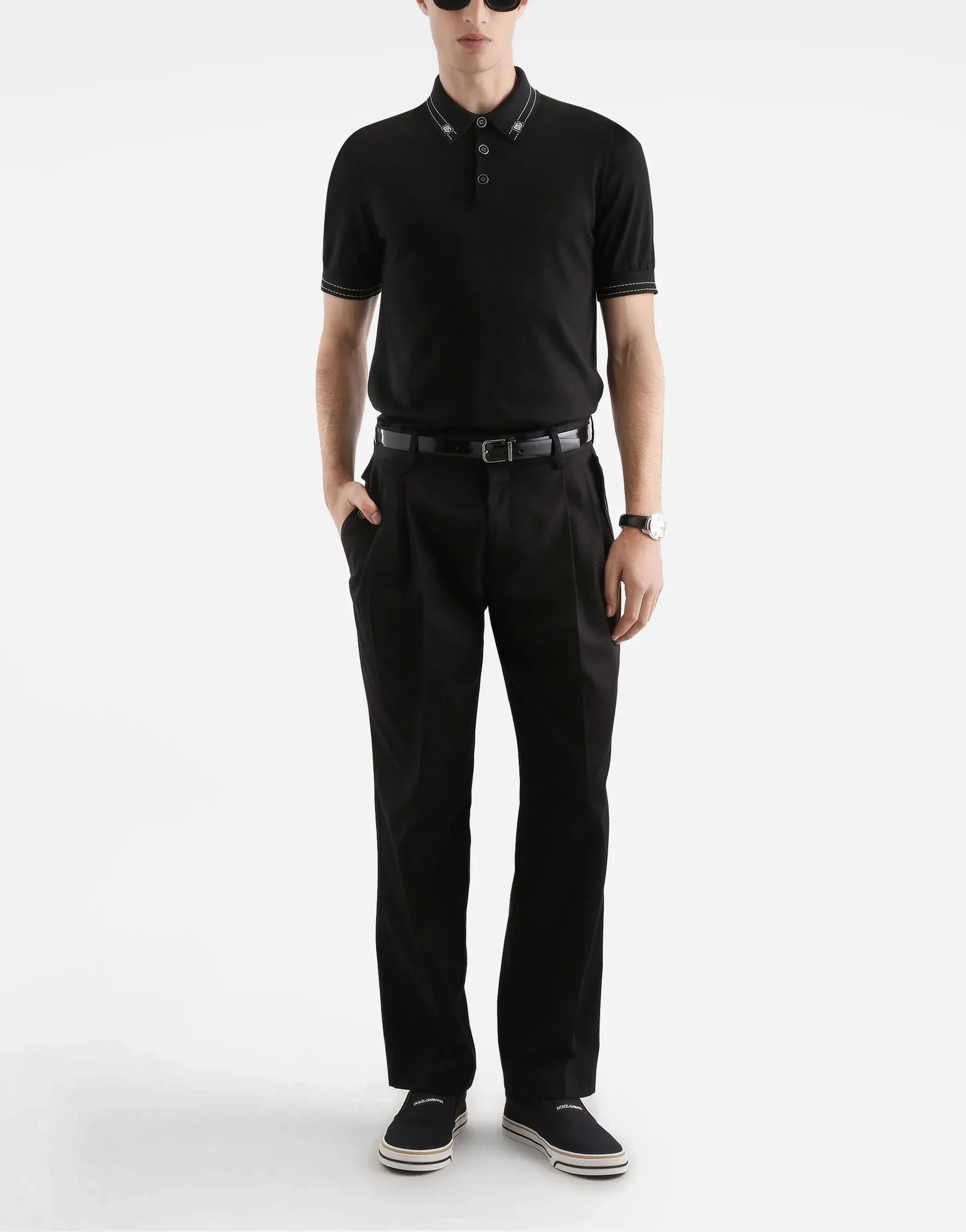 Dolce & Gabbana Logo-Collar Silk Polo Shirt - alternate view