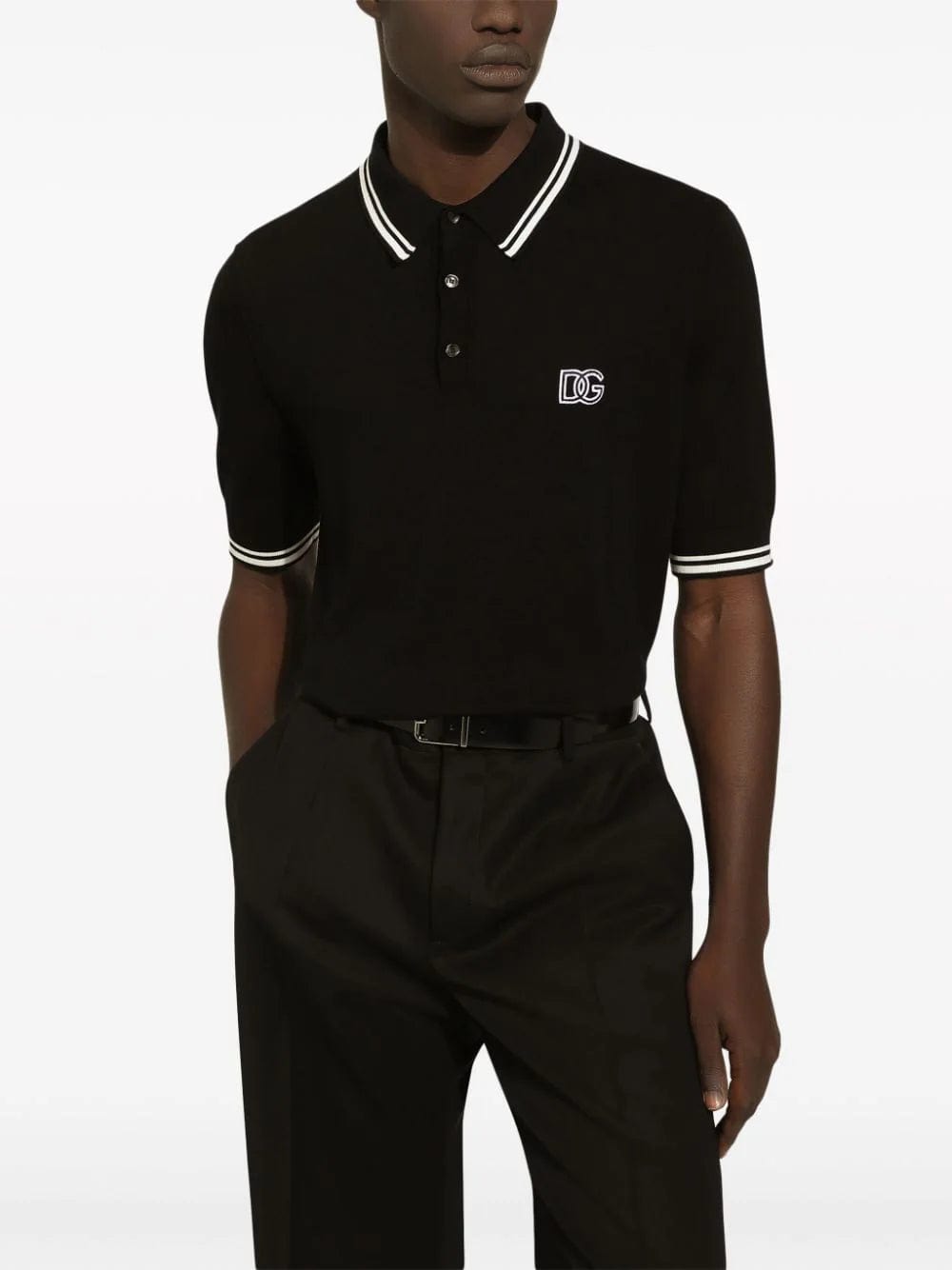 Dolce & Gabbana Logo-Embroidered Stripe Polo Shirt