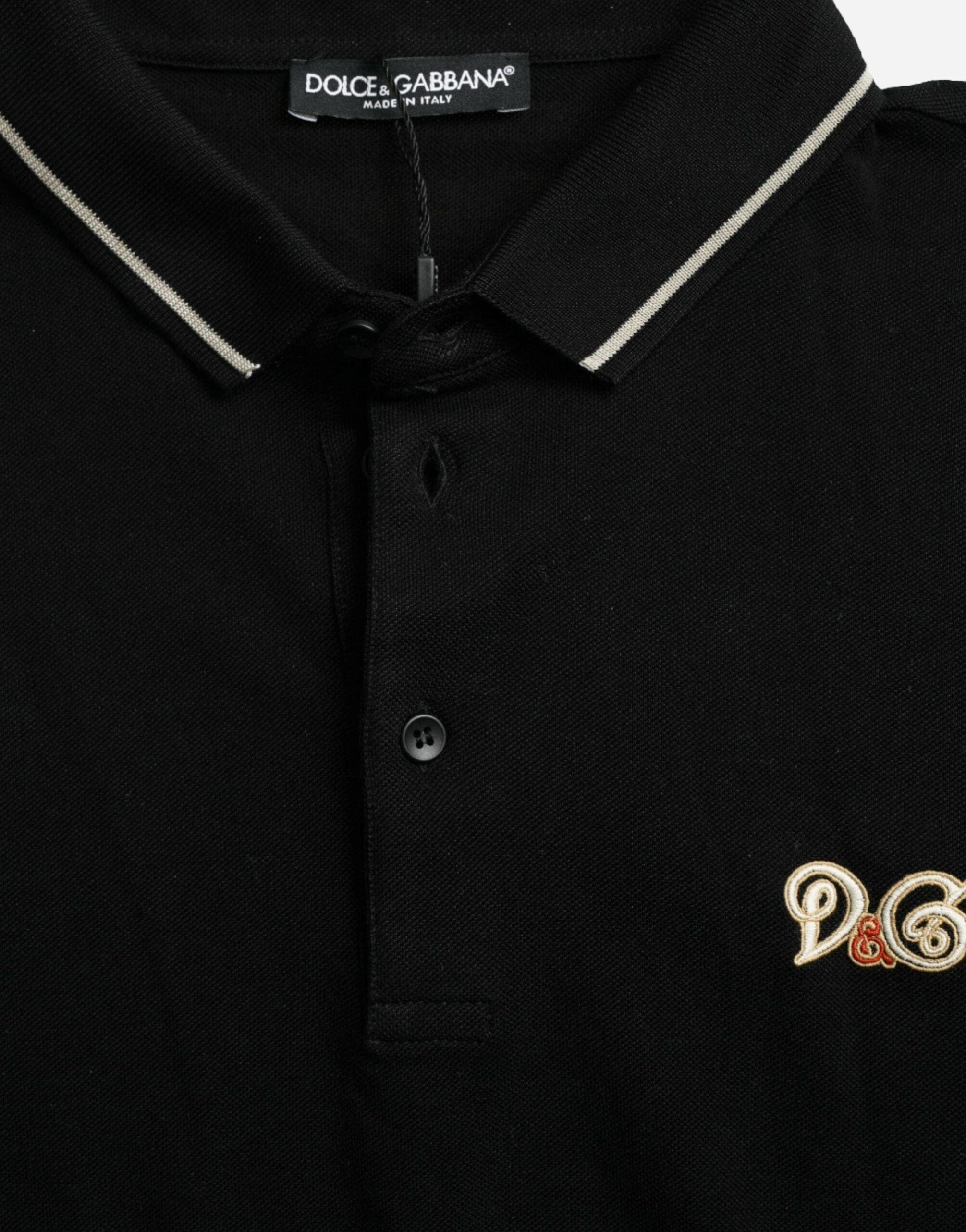 Dolce & Gabbana Logo embroidery black pique polo shirt