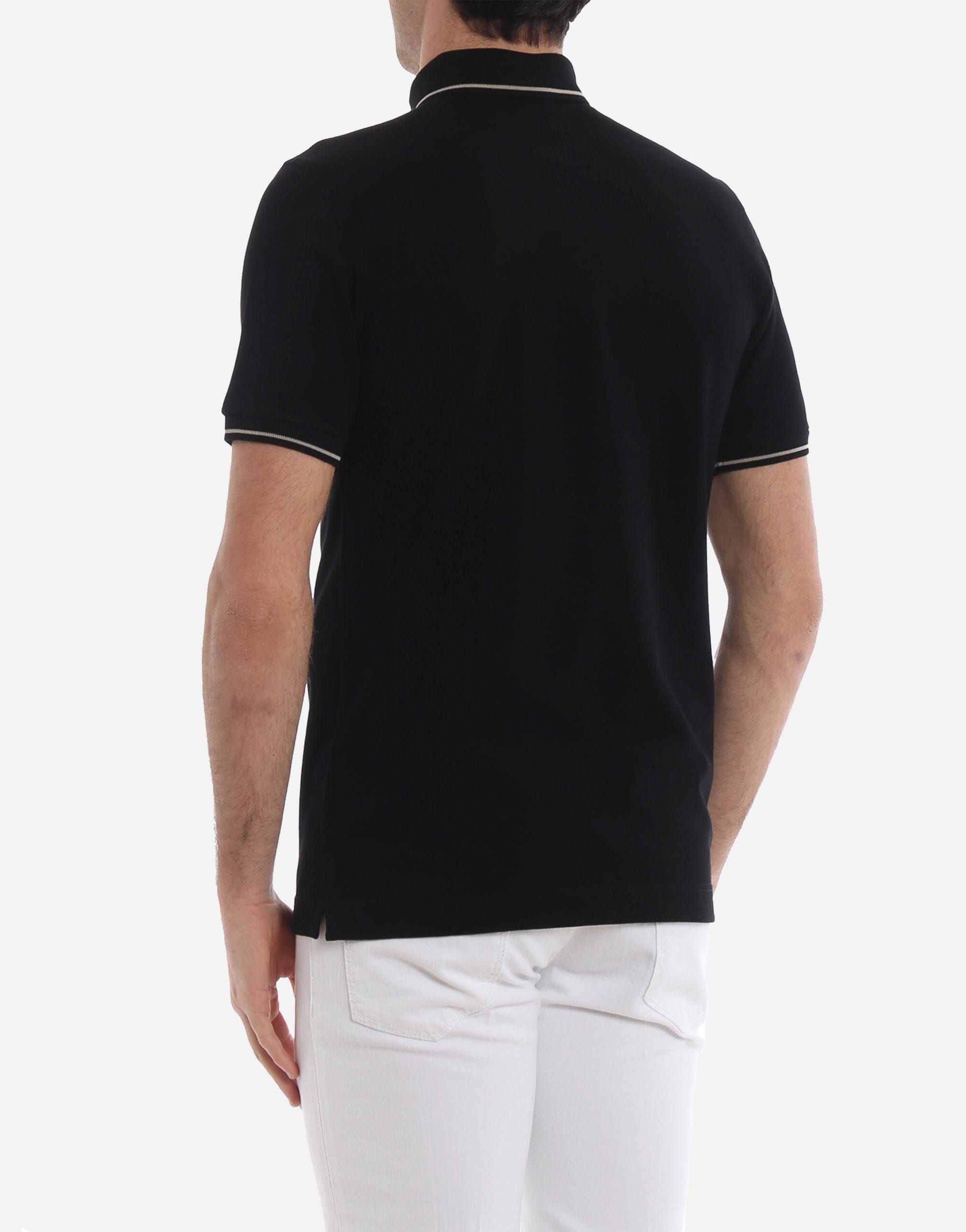 Logo embroidery black pique polo shirt